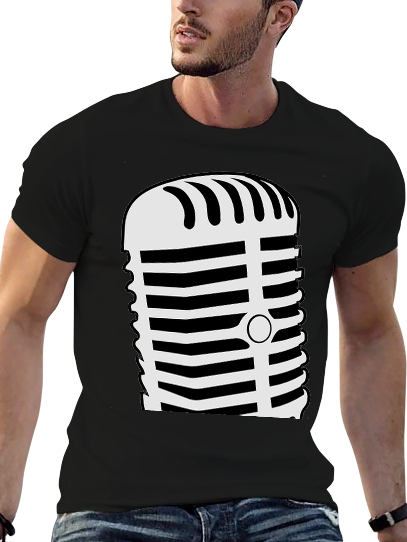Retro Microphone Graphic Tee - Black