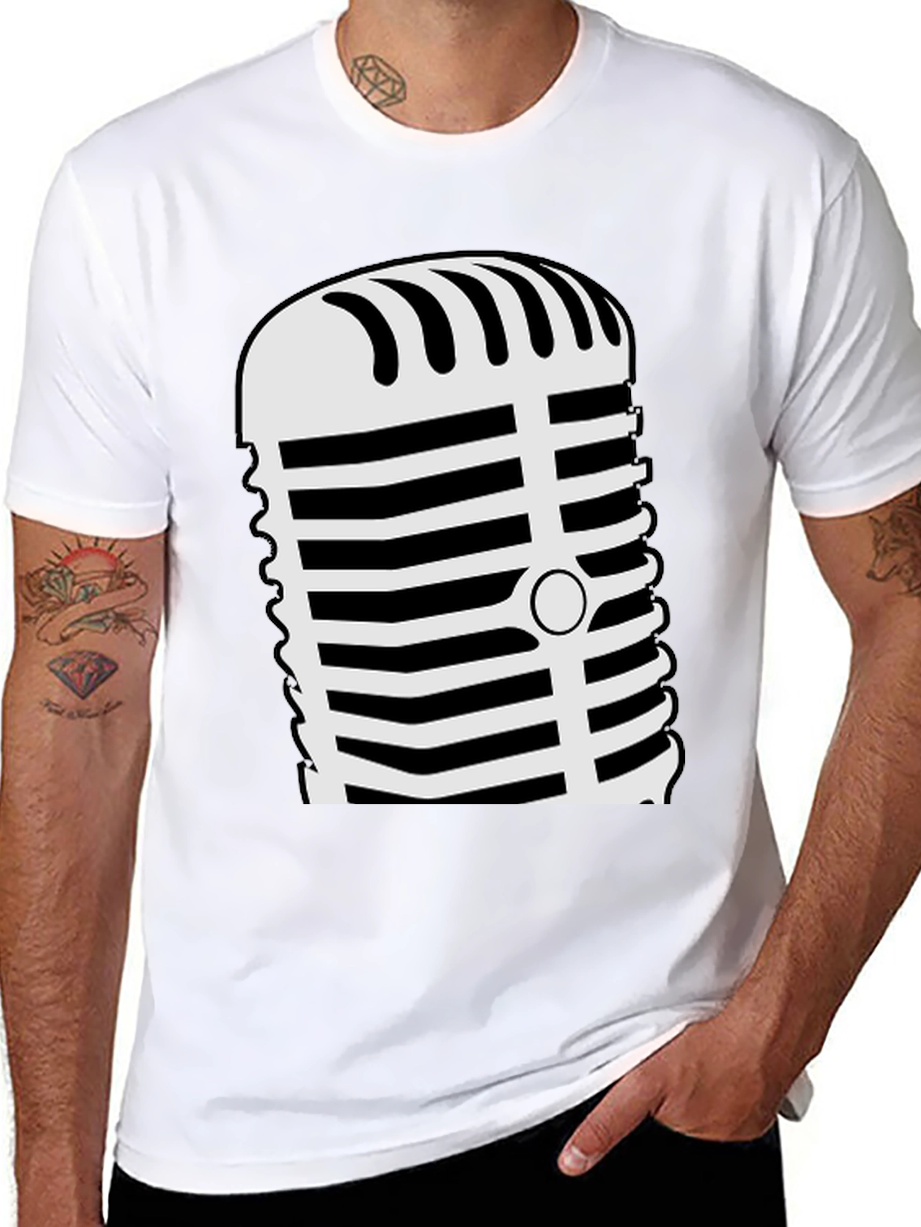 Retro Microphone Graphic Tee - Black