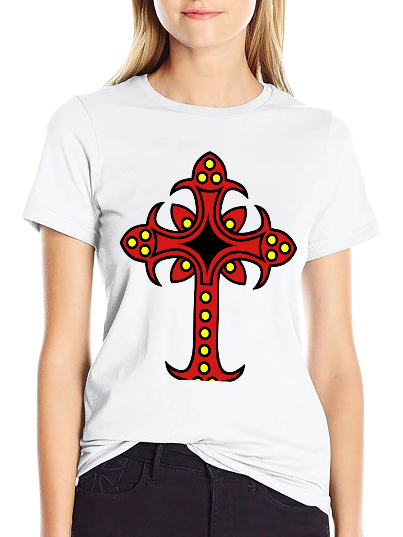 Ornate Cross Graphic Tee - Black Cotton Blend