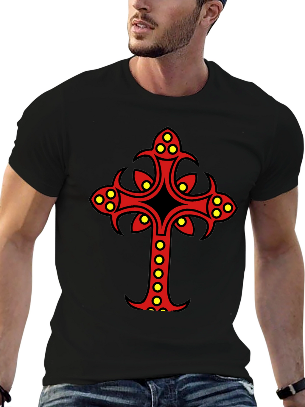 Ornate Cross Graphic Tee - Black Cotton Blend