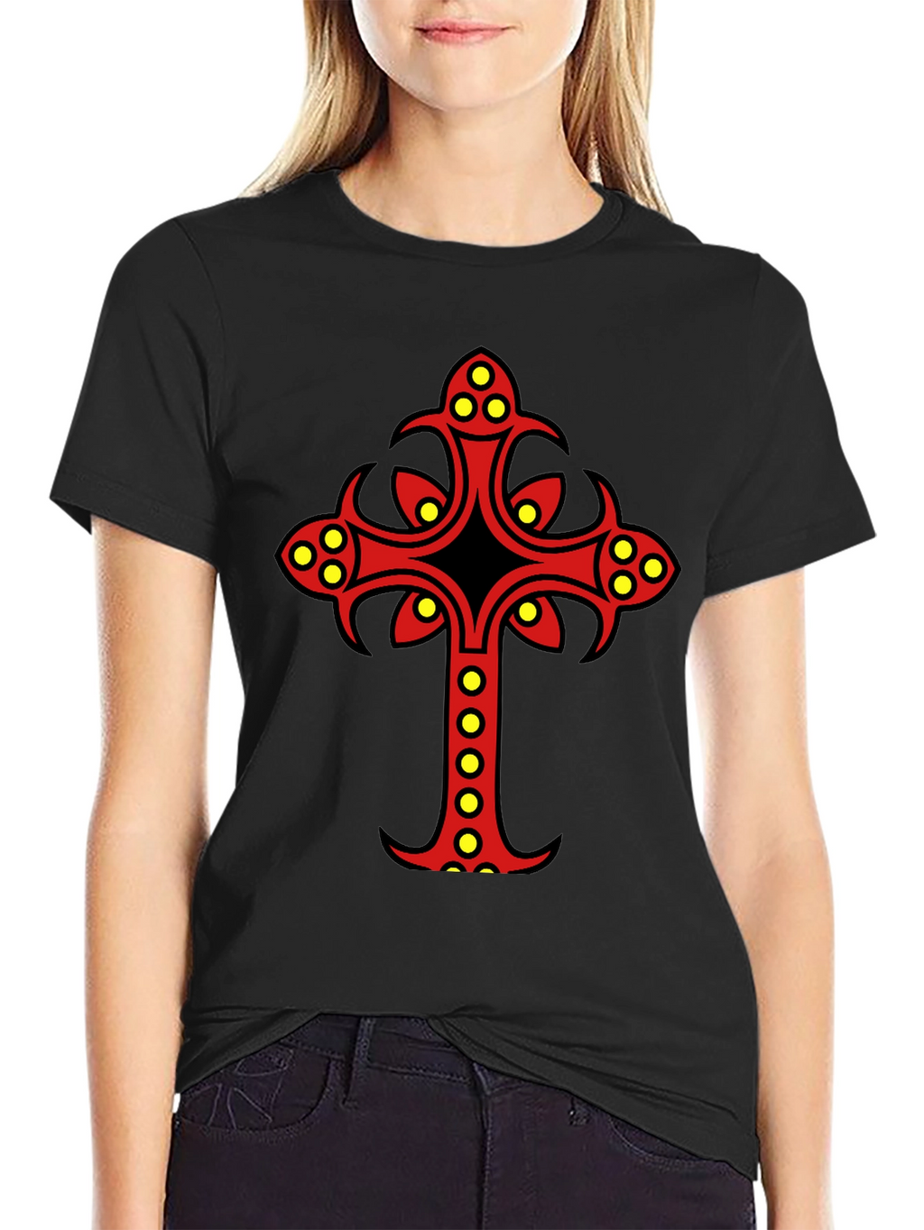 Ornate Cross Graphic Tee - Black Cotton Blend
