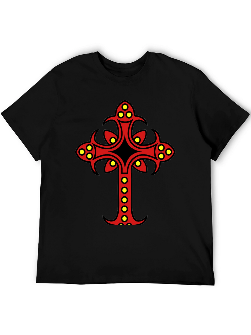 Ornate Cross Graphic Tee - Black Cotton Blend