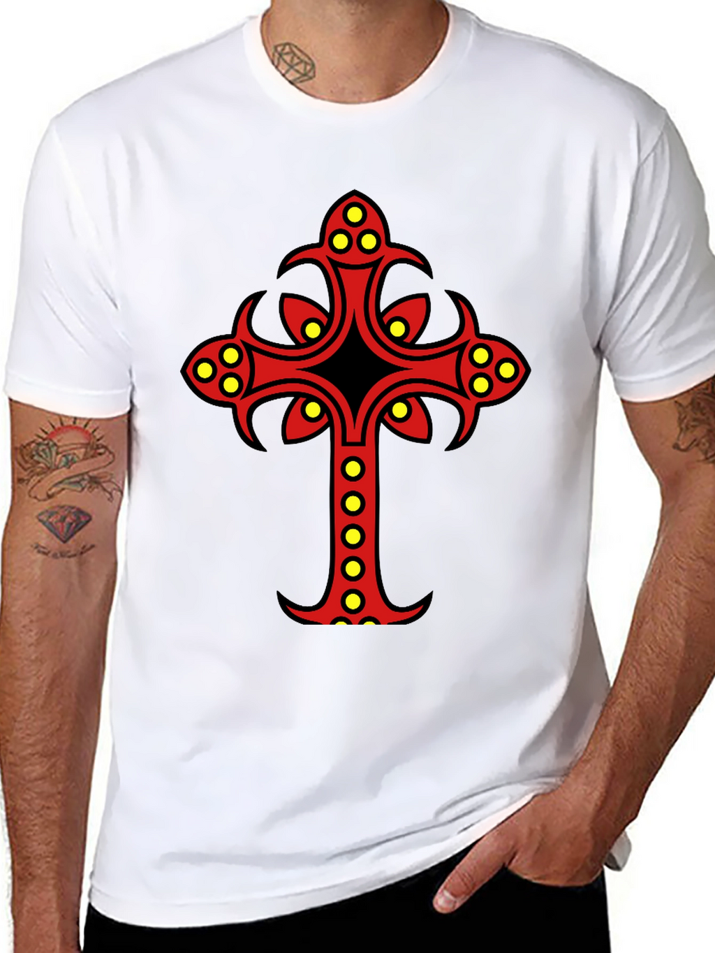 Ornate Cross Graphic Tee - Black Cotton Blend