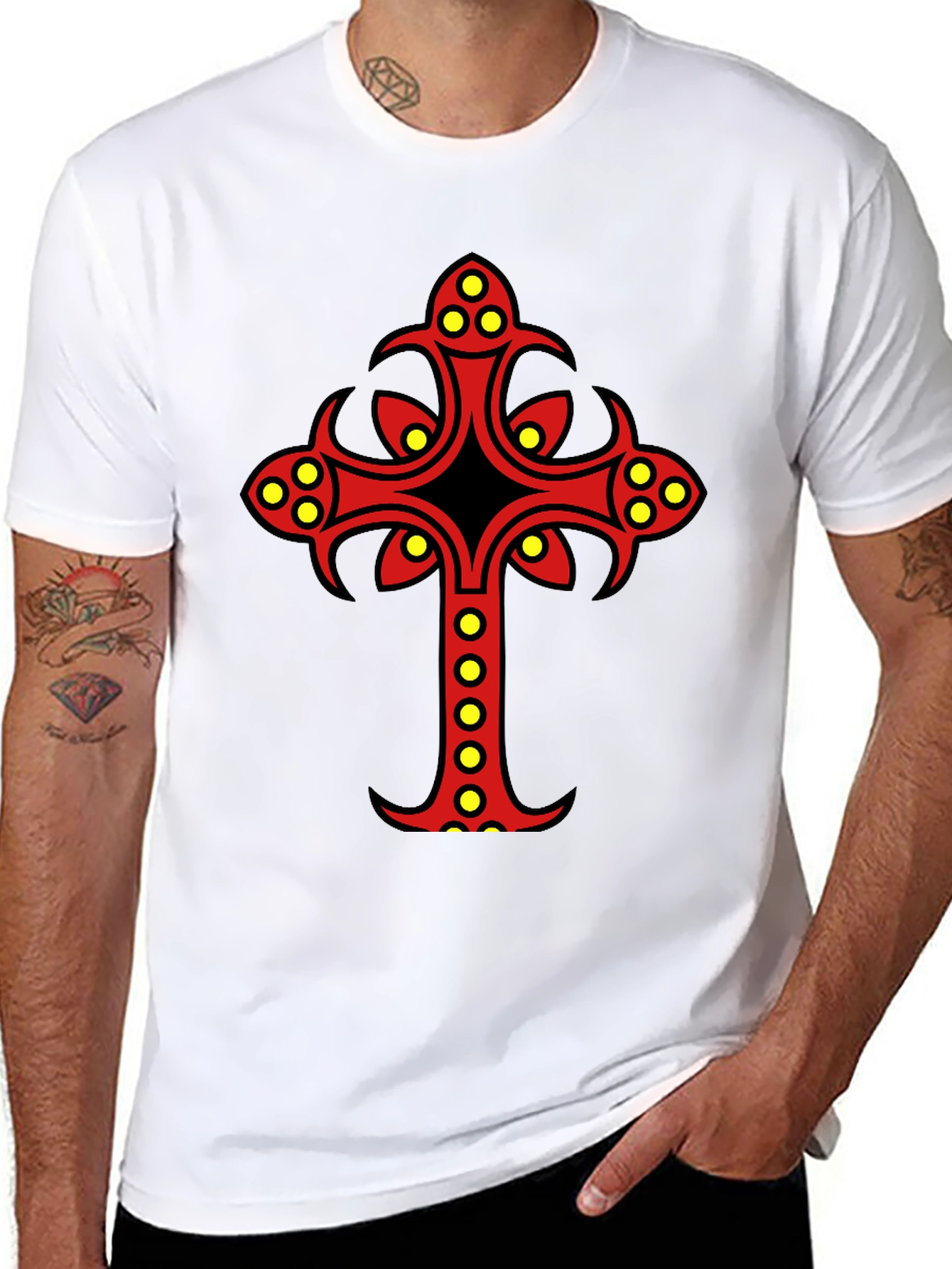 Ornate Cross Graphic Tee - Black Cotton Blend