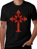Ornate Cross Graphic Tee - Black Cotton Blend