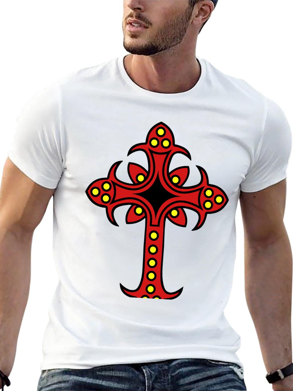 Ornate Cross Graphic Tee - Black Cotton Blend