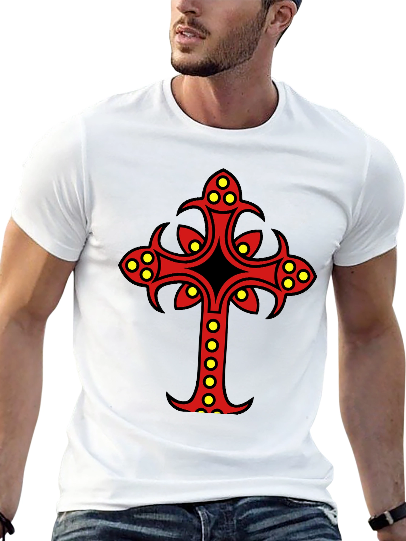 Ornate Cross Graphic Tee - Black Cotton Blend