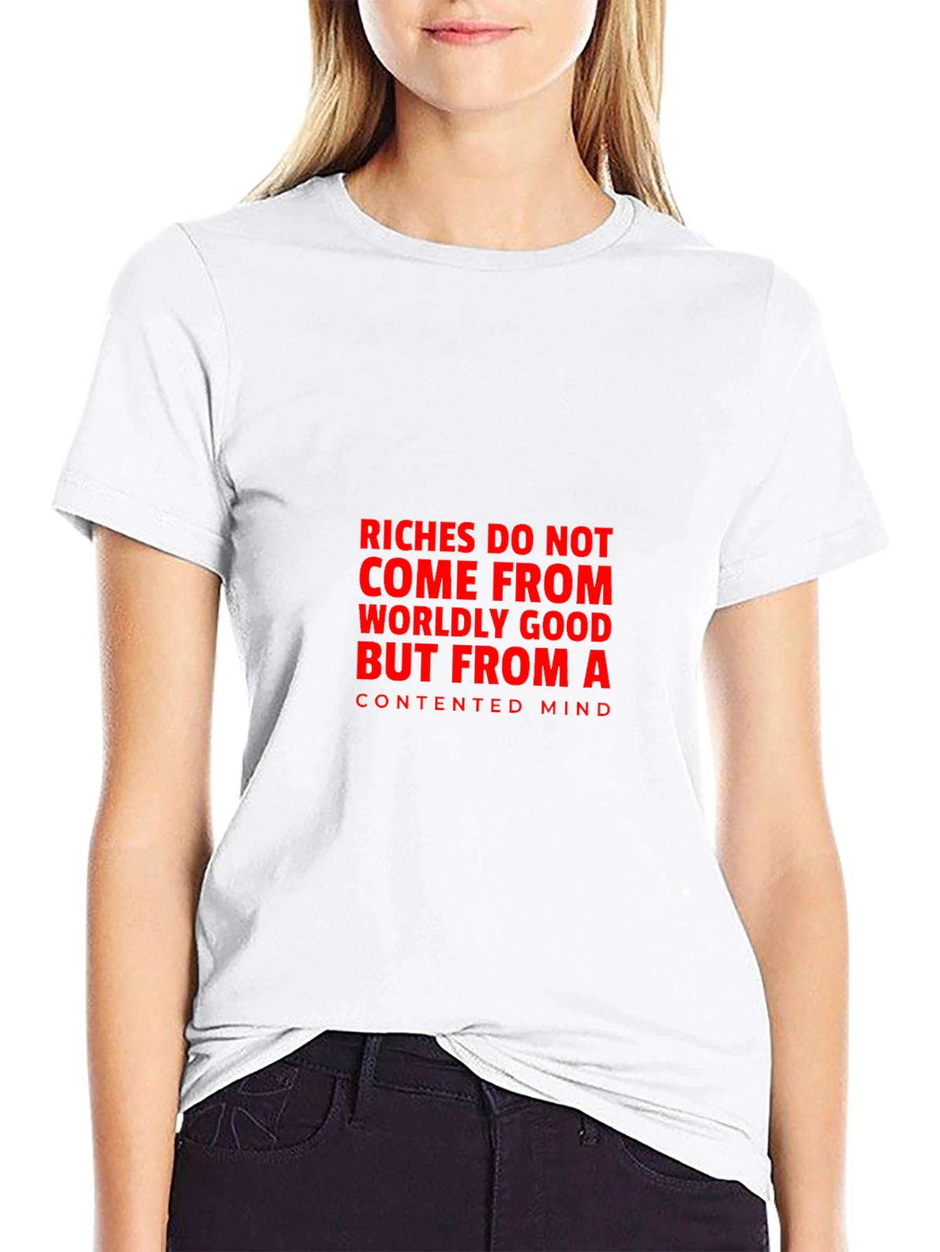 Contented Mind T-Shirt: Black Tee with Bold Quote