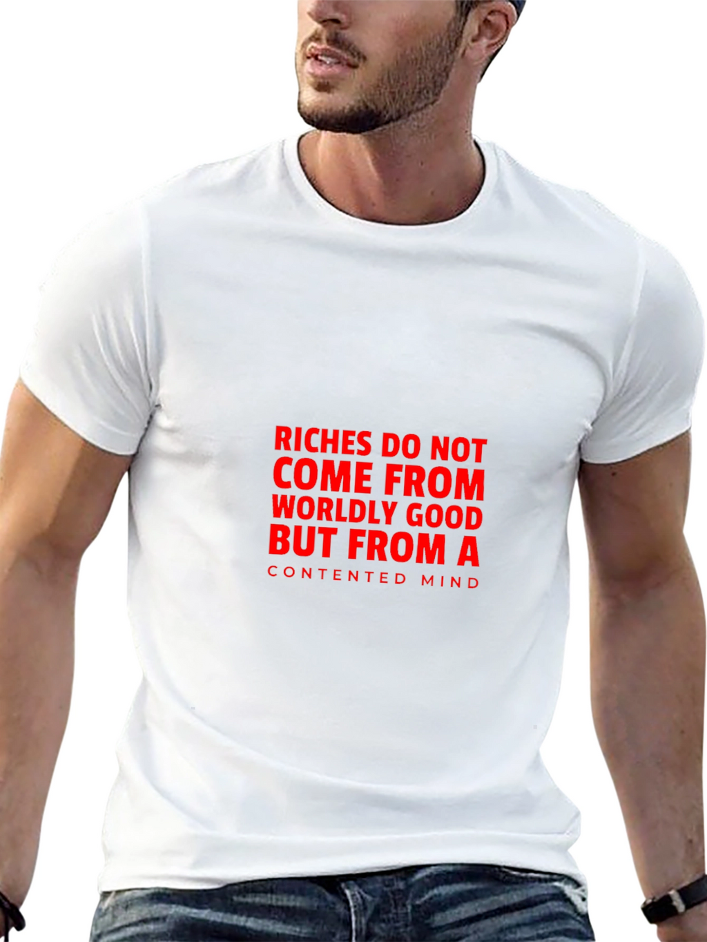 Contented Mind T-Shirt: Black Tee with Bold Quote