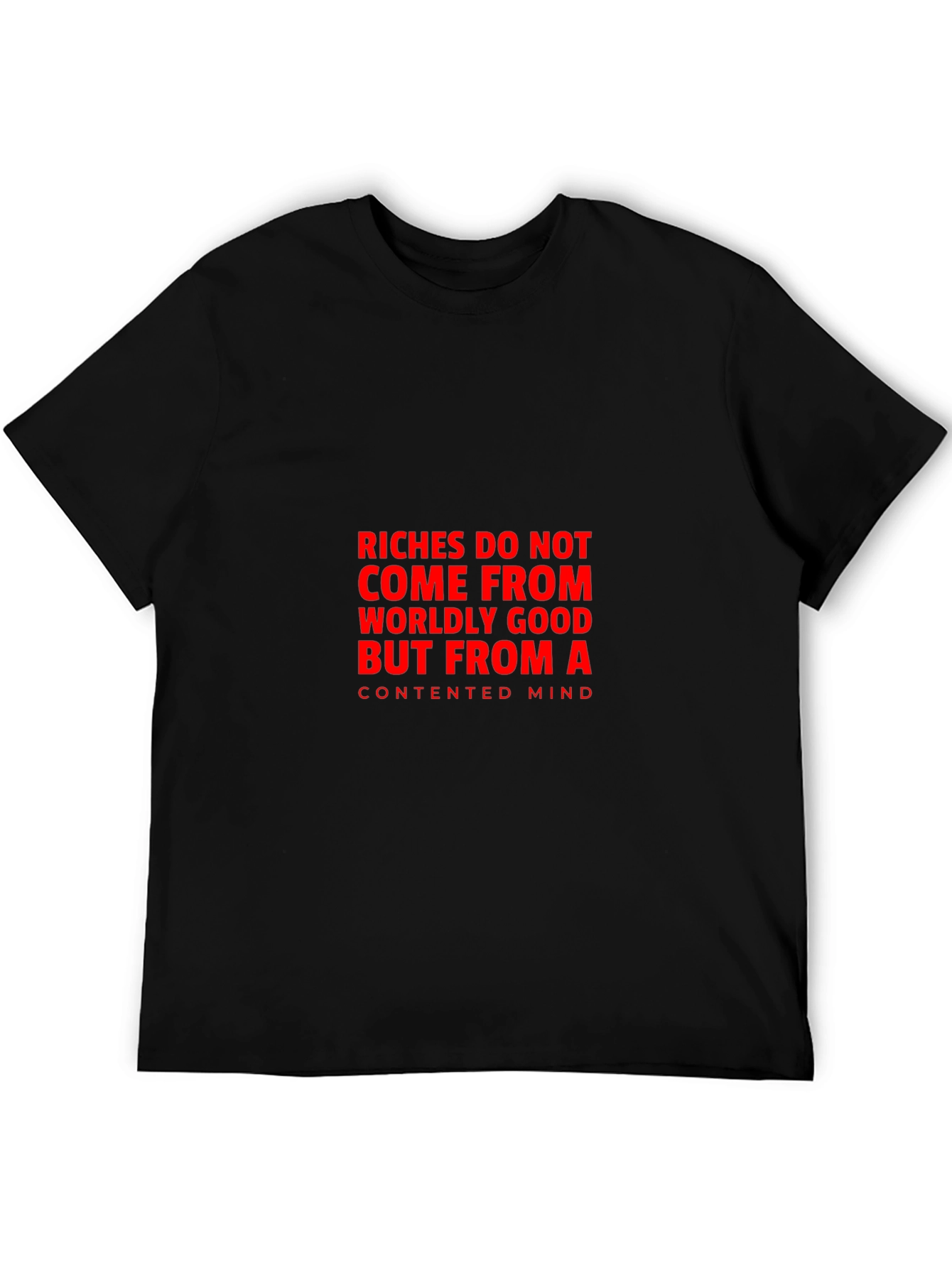 Contented Mind T-Shirt: Black Tee with Bold Quote