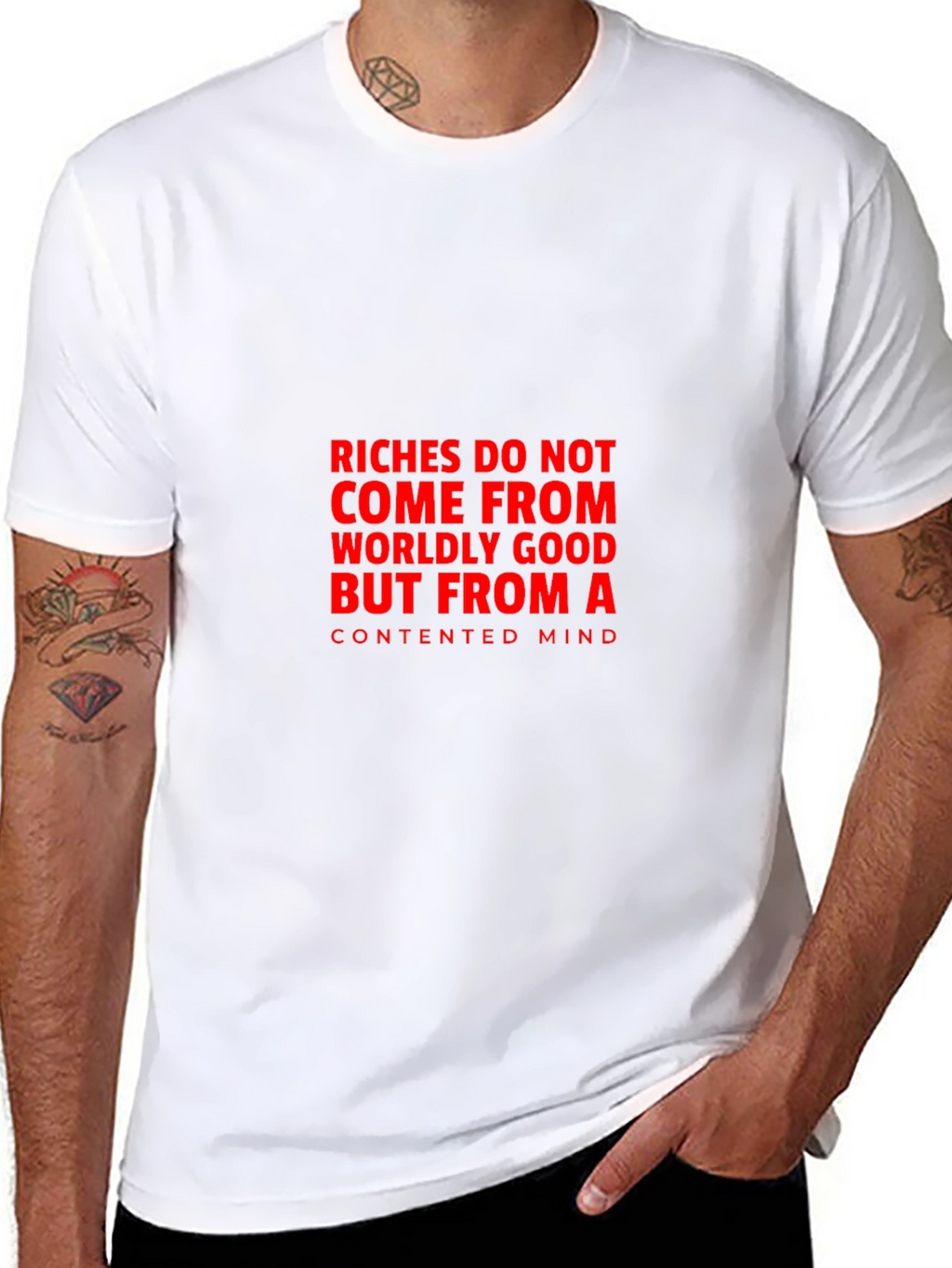 Contented Mind T-Shirt: Black Tee with Bold Quote