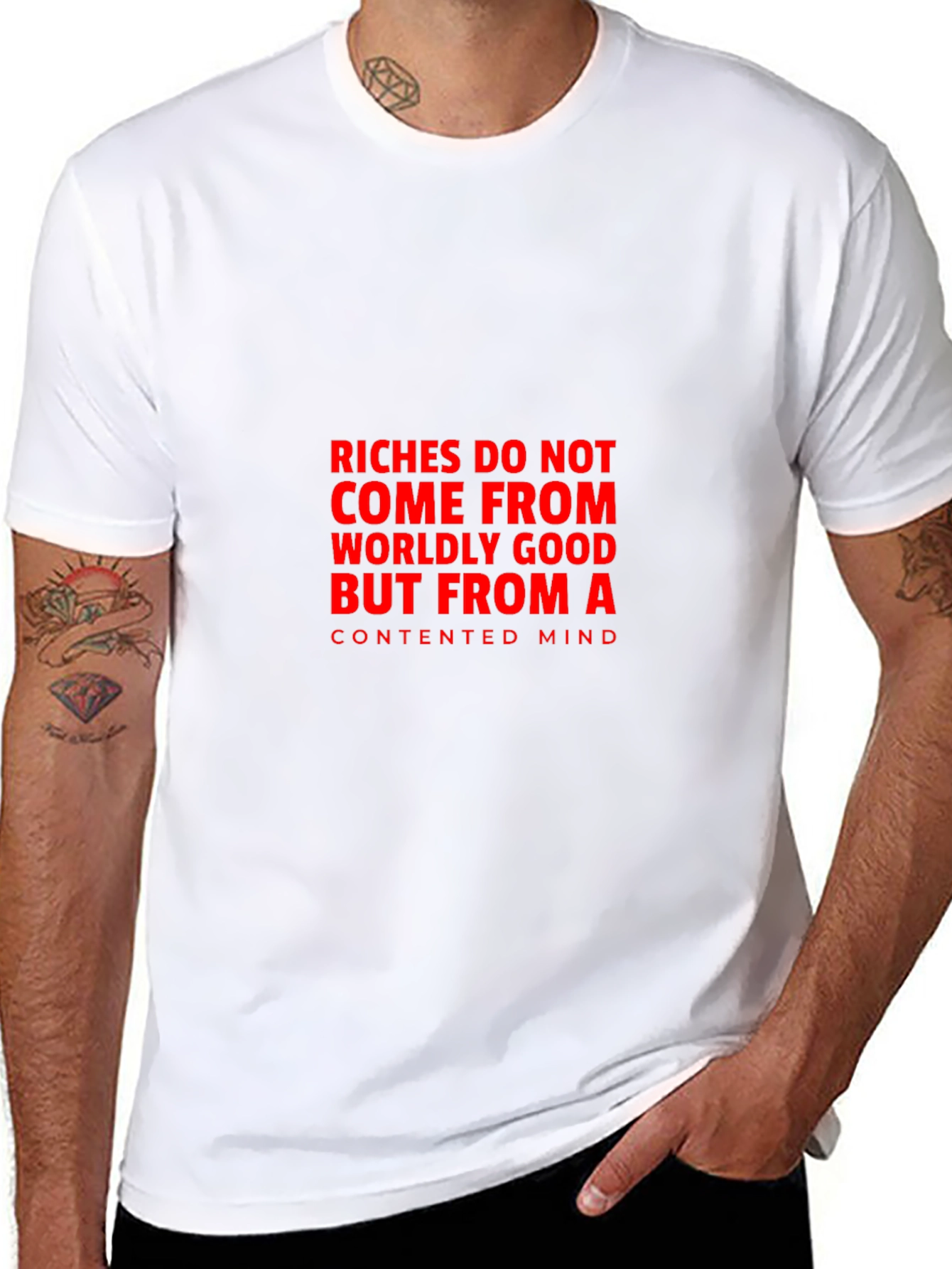 Contented Mind T-Shirt: Black Tee with Bold Quote