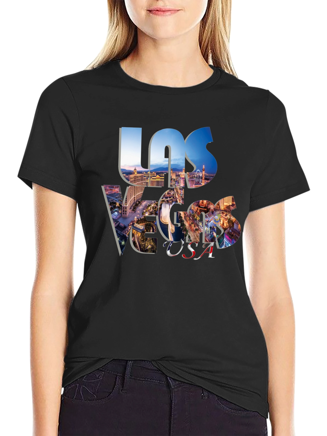 Las Vegas USA Graphic Print Black T-Shirt