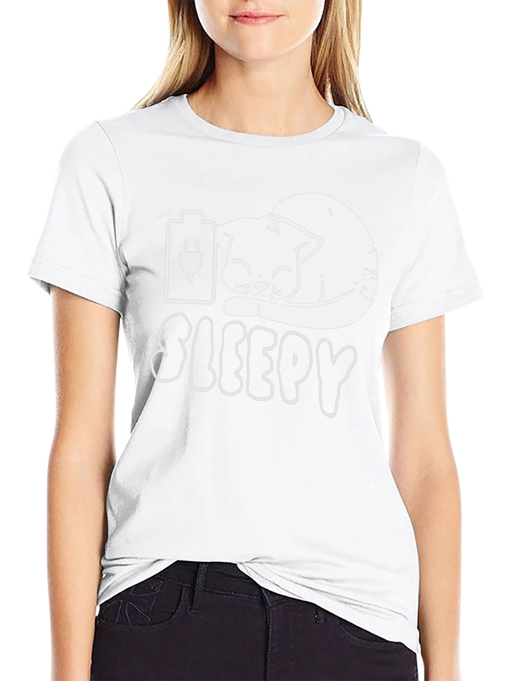 Sleepy Cat Battery T-Shirt - Funny Graphic Tee