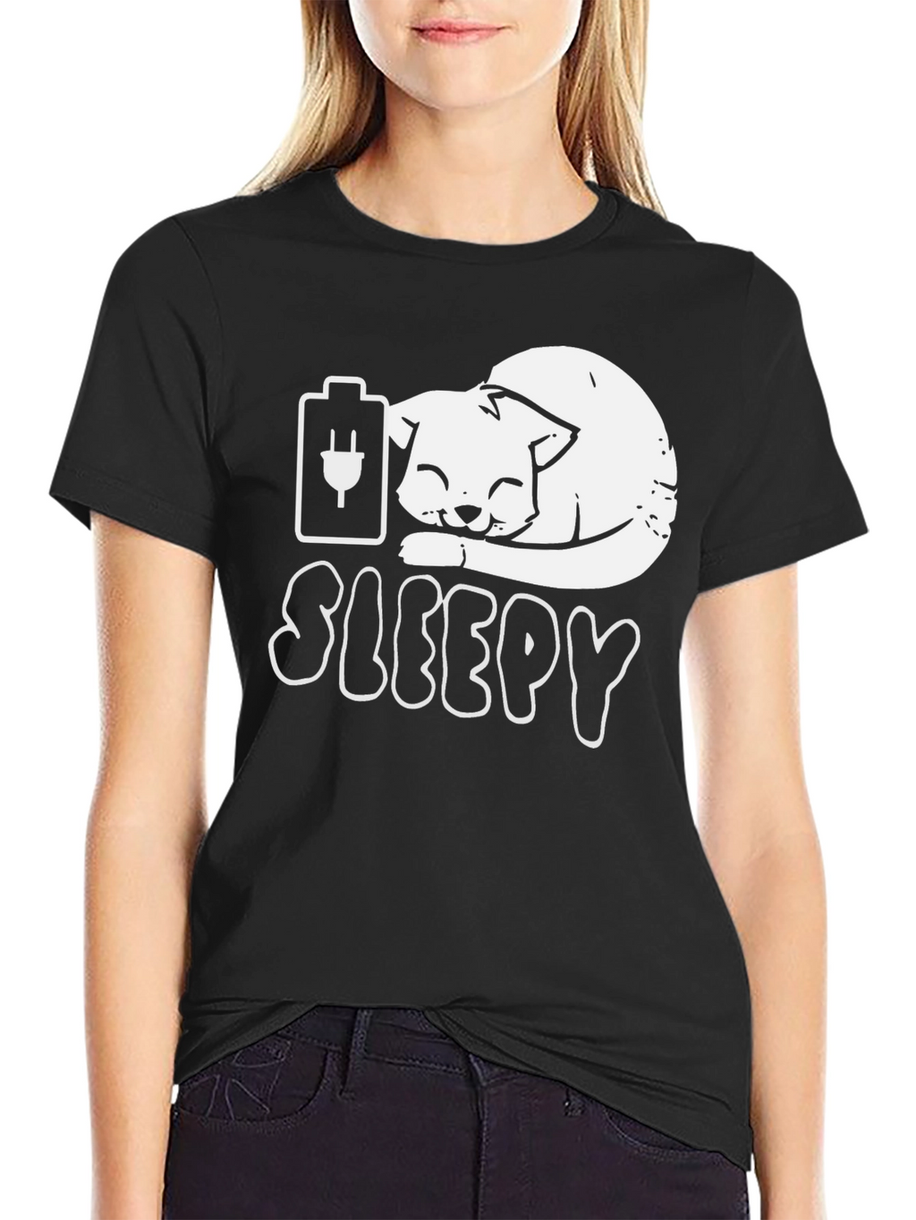 Sleepy Cat Battery T-Shirt - Funny Graphic Tee