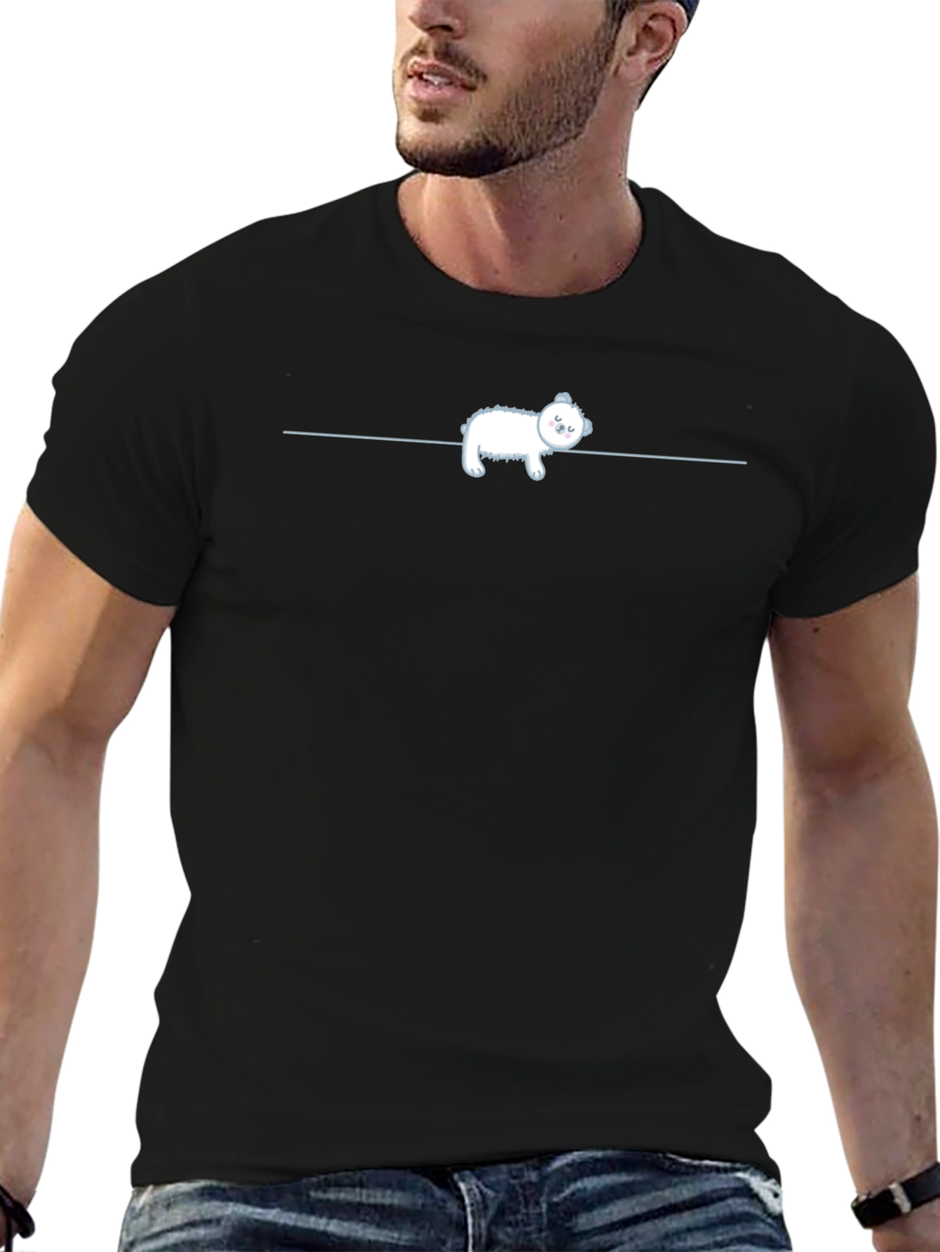 Cute Sloth on a Line - Black Tee