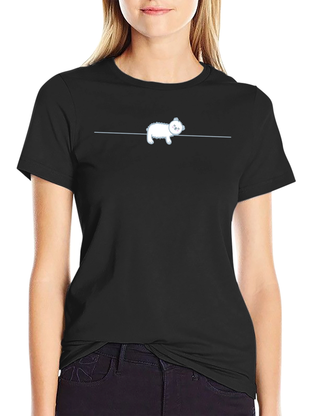 Cute Sloth on a Line - Black Tee