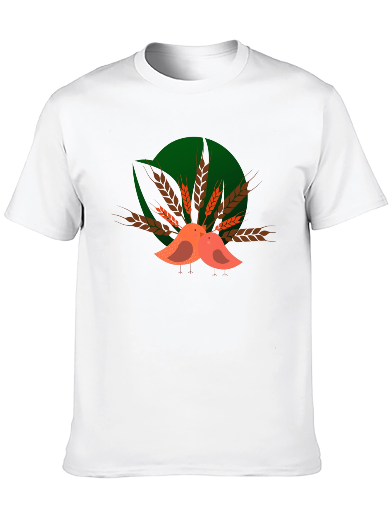Cute Birds on Wheat Graphic T-Shirt