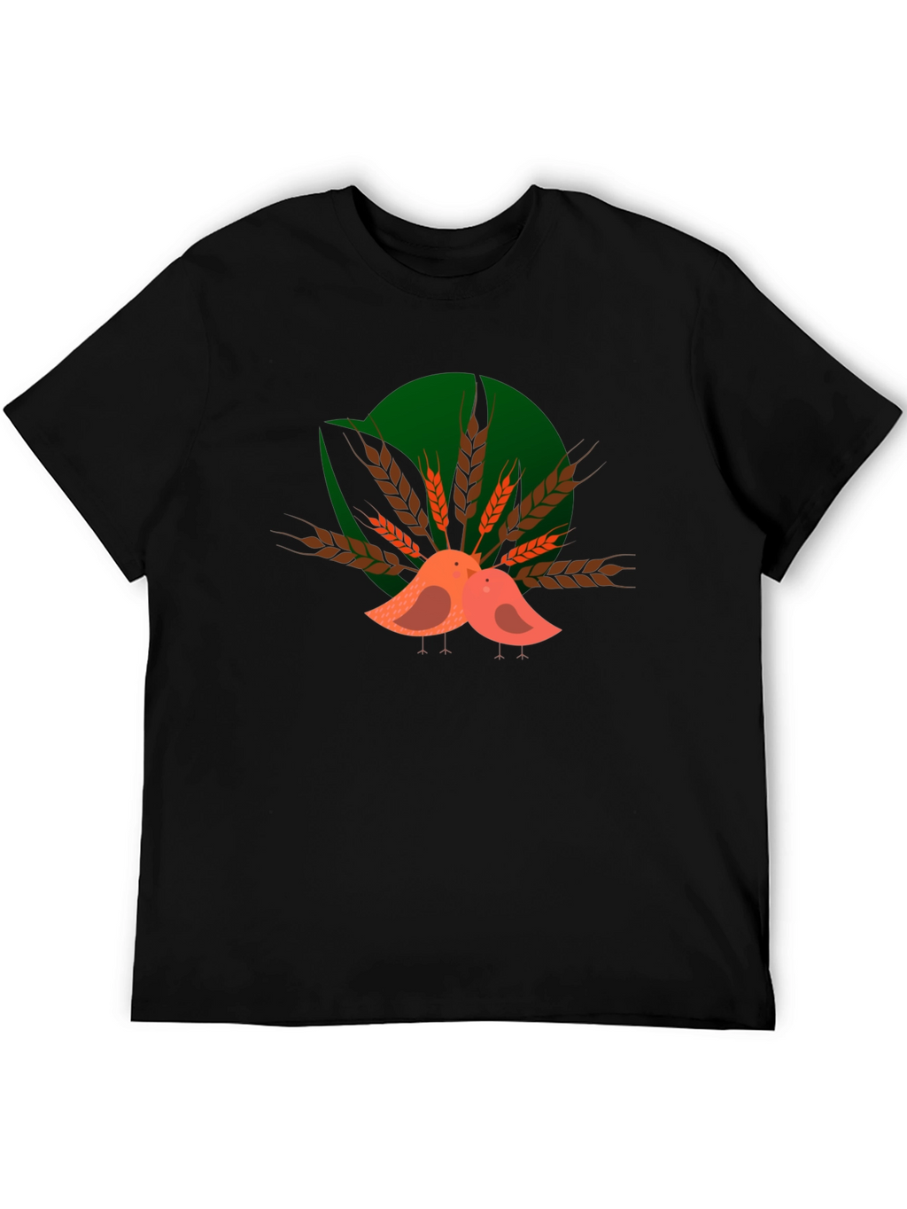 Cute Birds on Wheat Graphic T-Shirt
