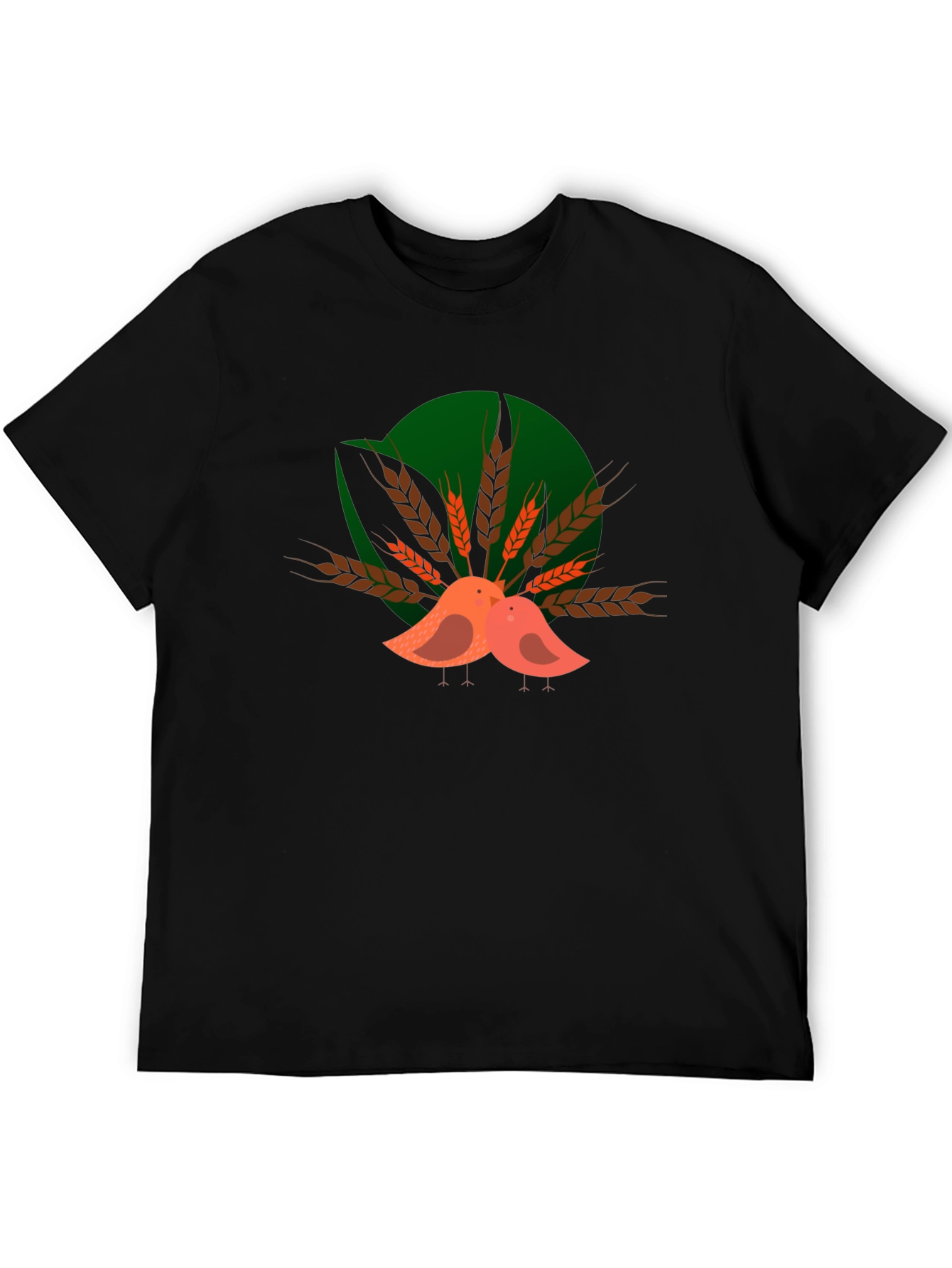 Cute Birds on Wheat Graphic T-Shirt