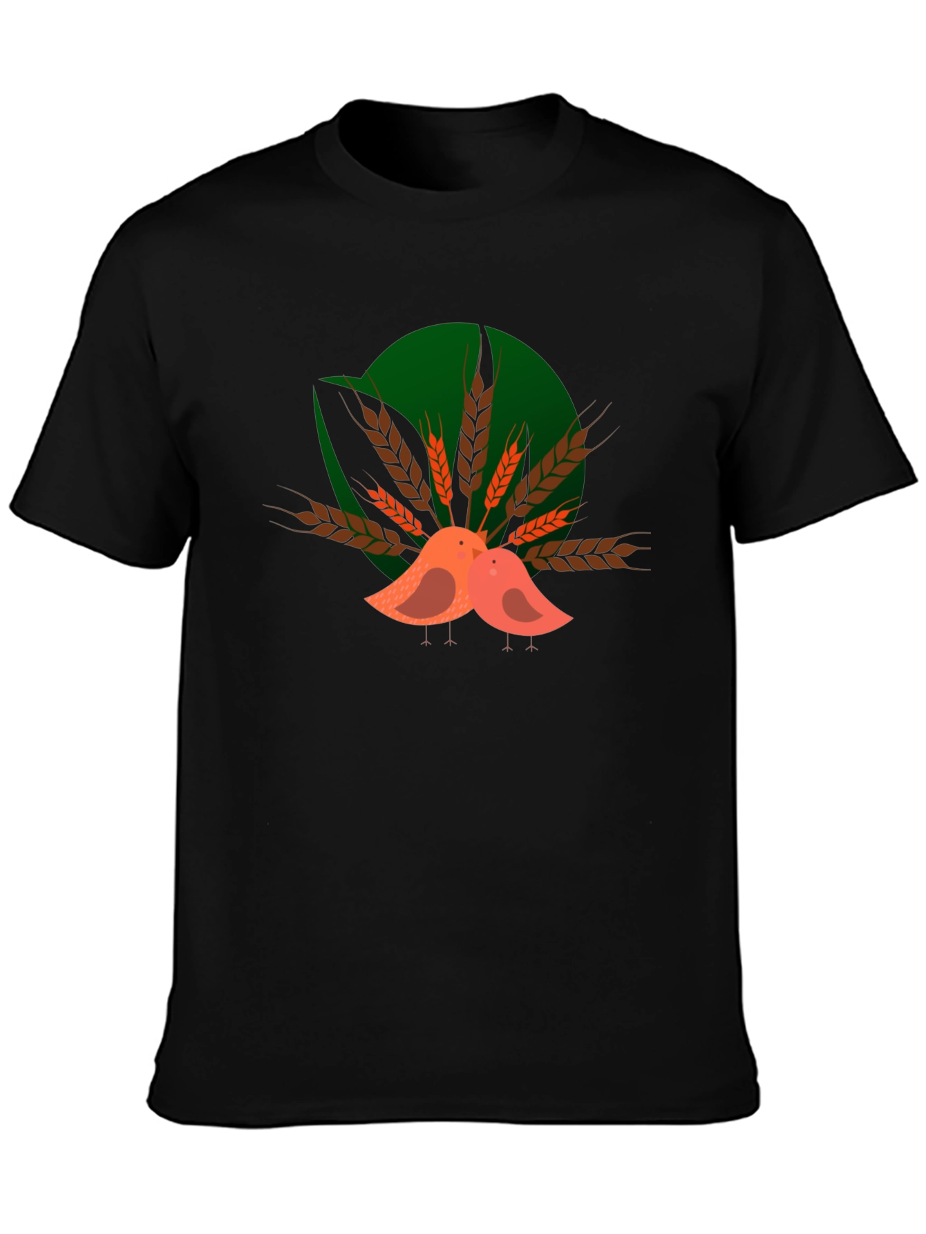 Cute Birds on Wheat Graphic T-Shirt