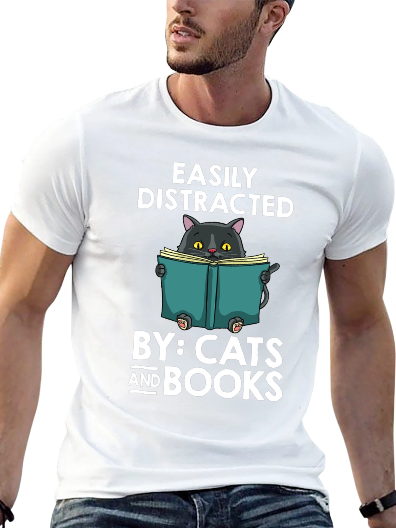 Easily Distracted By Cats and Books T-Shirt