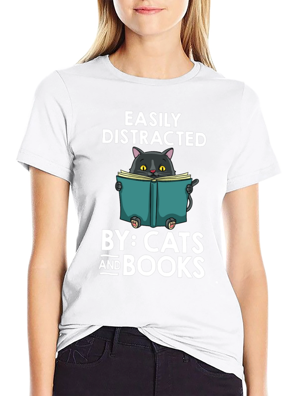 Easily Distracted By Cats and Books T-Shirt