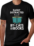 Easily Distracted By Cats and Books T-Shirt