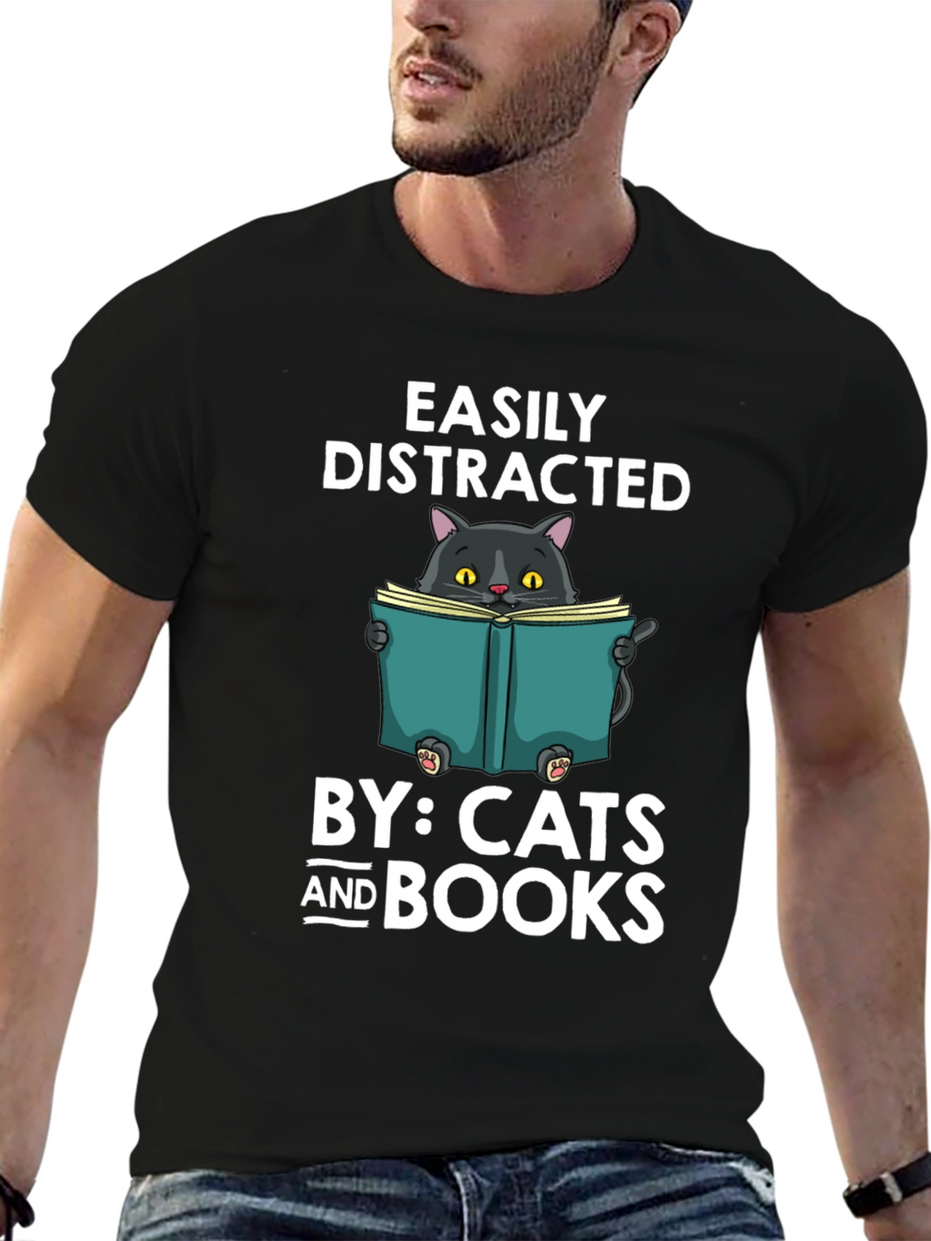 Easily Distracted By Cats and Books T-Shirt