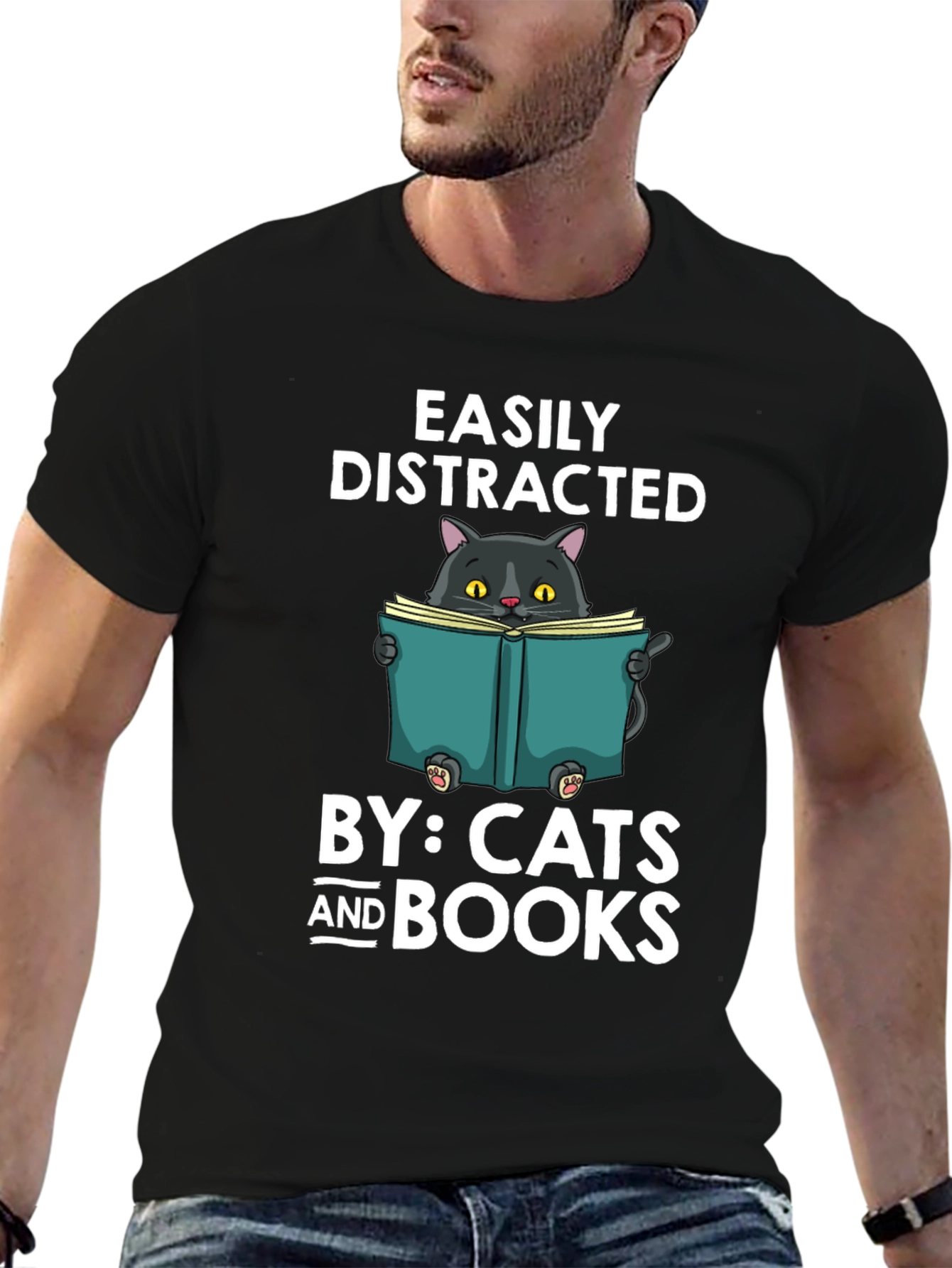 Easily Distracted By Cats and Books T-Shirt