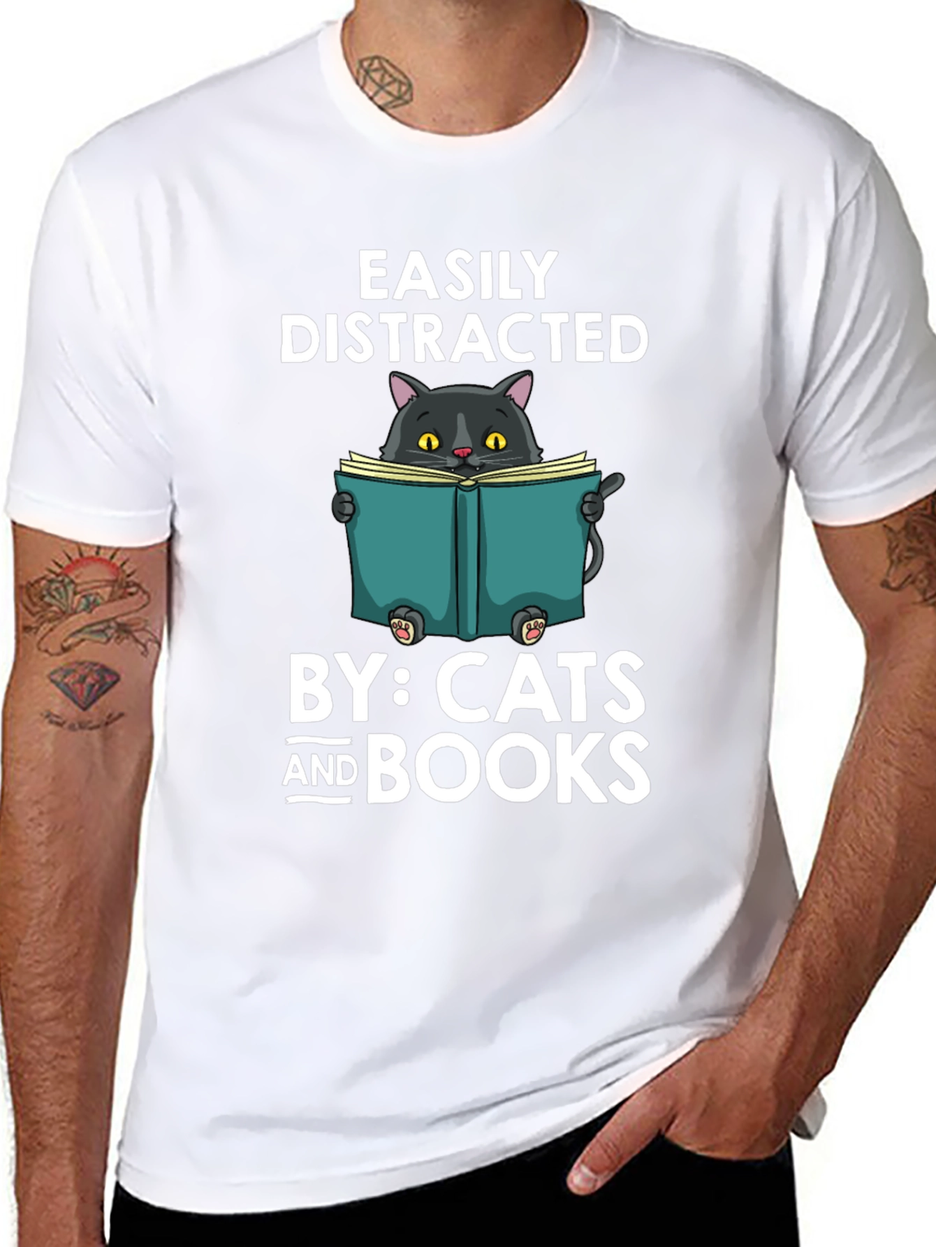 Easily Distracted By Cats and Books T-Shirt