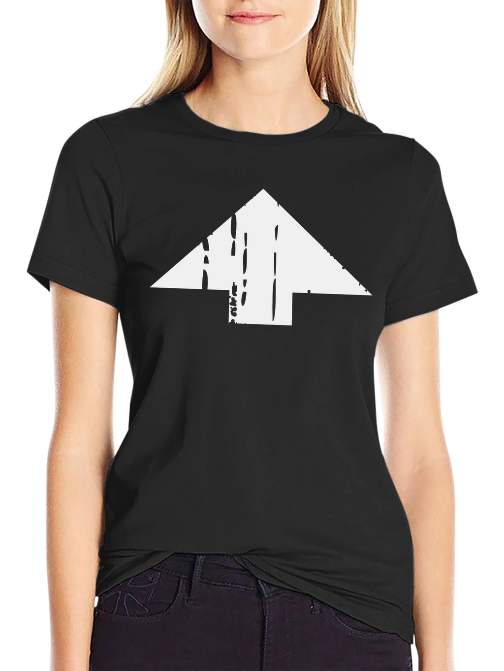 Distressed Arrow Graphic Tee - Black Cotton Casual Shirt