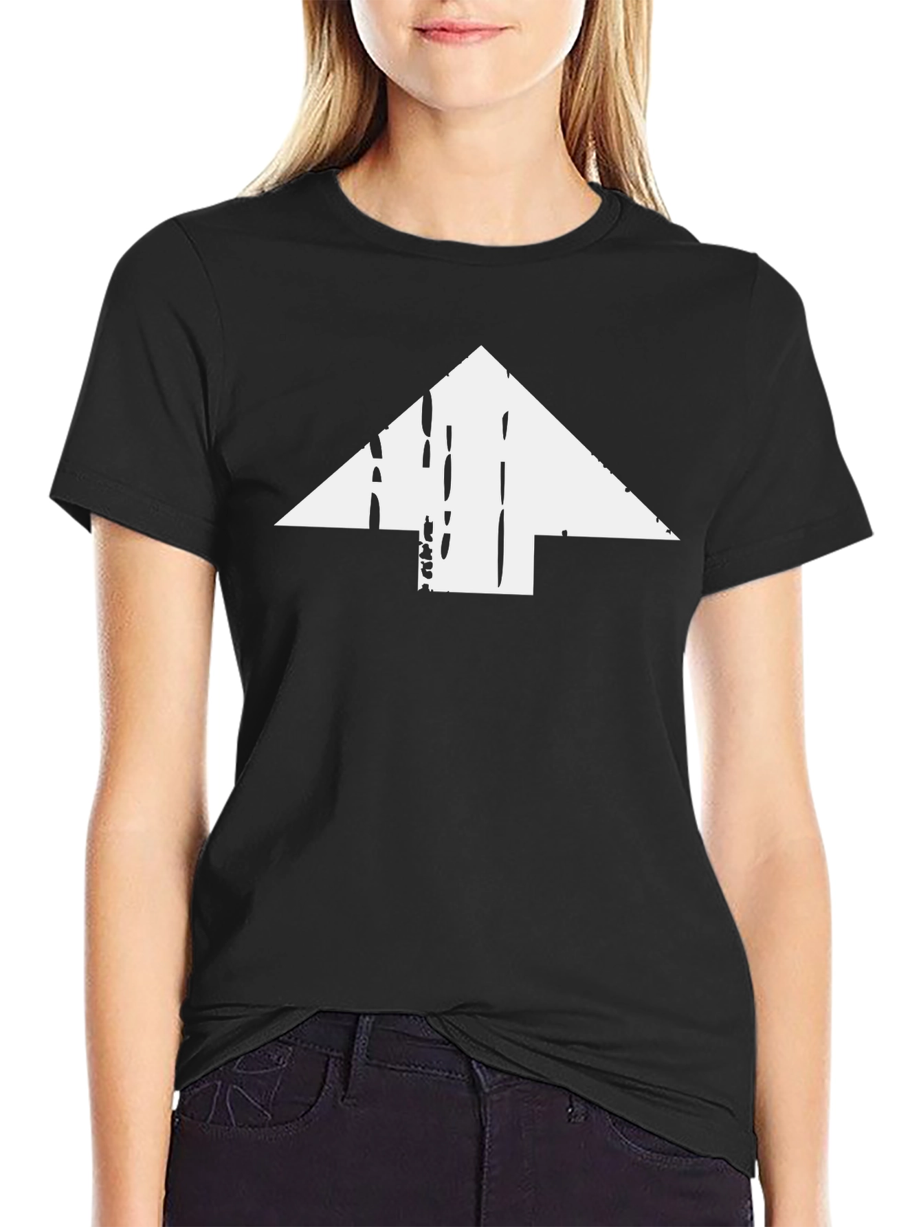 Distressed Arrow Graphic Tee - Black Cotton Casual Shirt