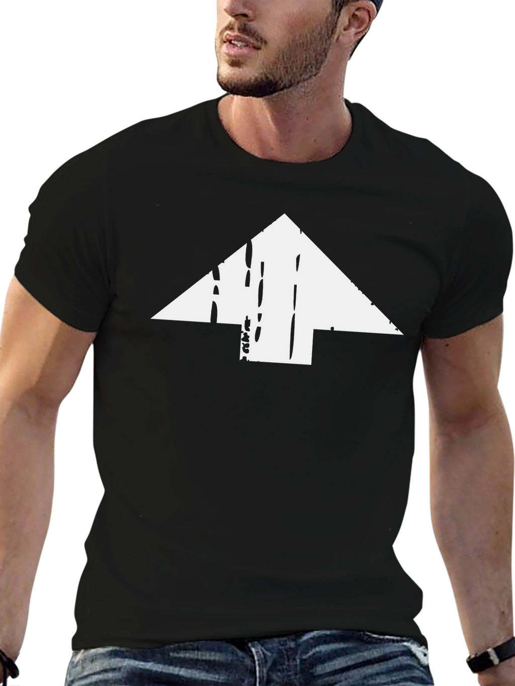 Distressed Arrow Graphic Tee - Black Cotton Casual Shirt