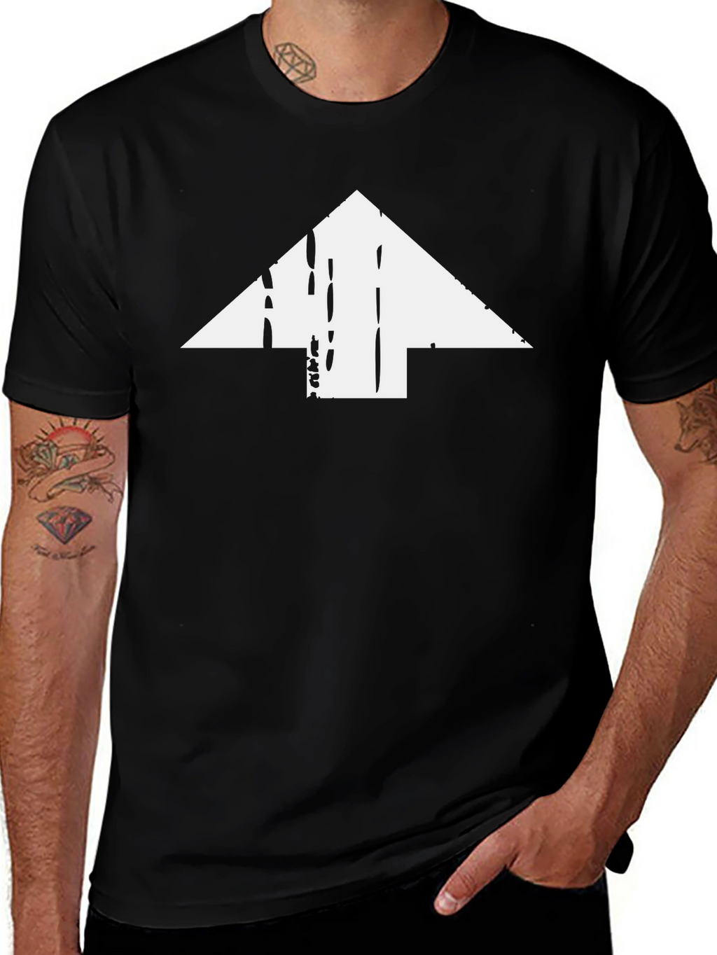 Distressed Arrow Graphic Tee - Black Cotton Casual Shirt