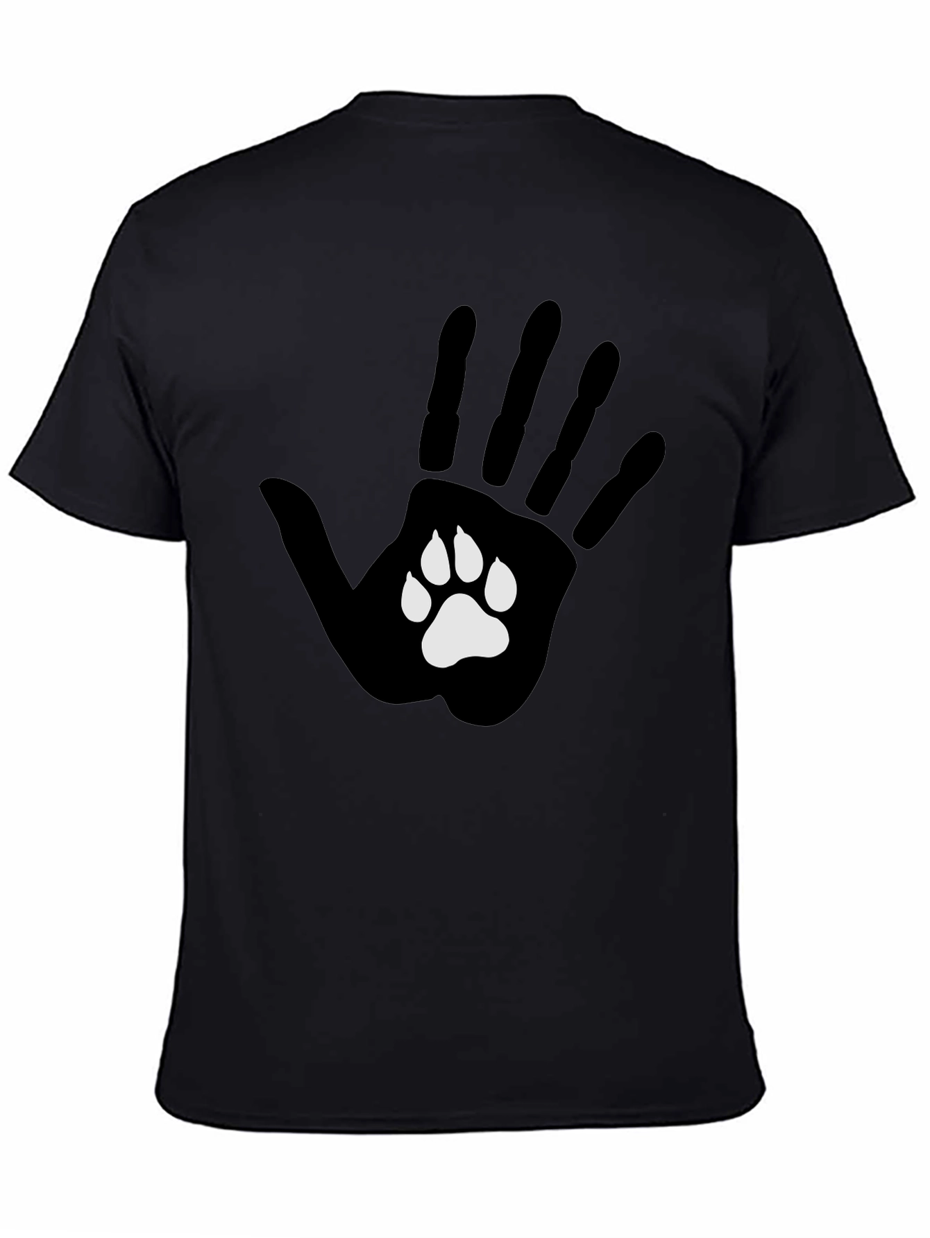 Paw Print Hand T-Shirt - Black Cotton Blend Casual Tee