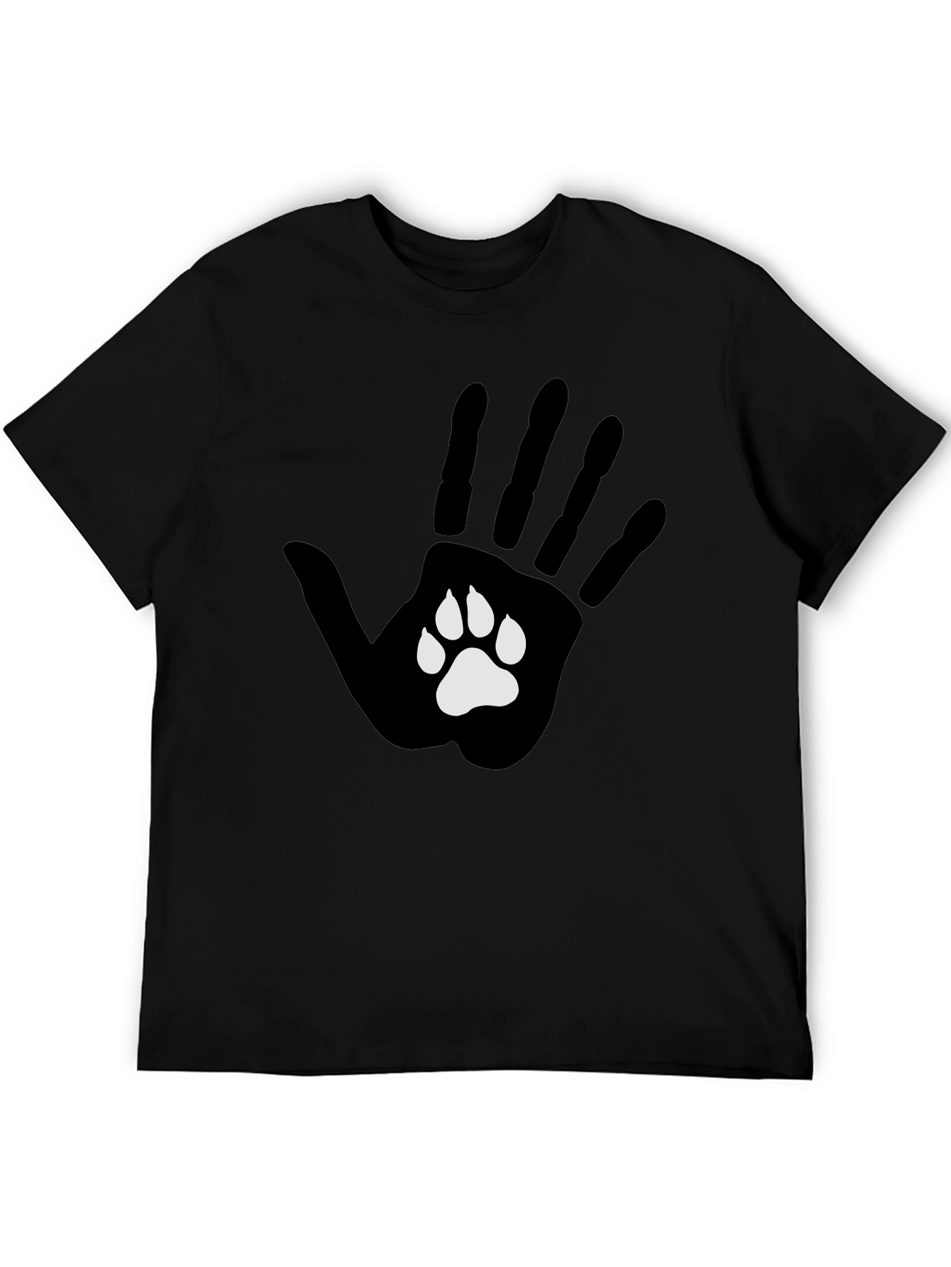 Paw Print Hand T-Shirt - Black Cotton Blend Casual Tee