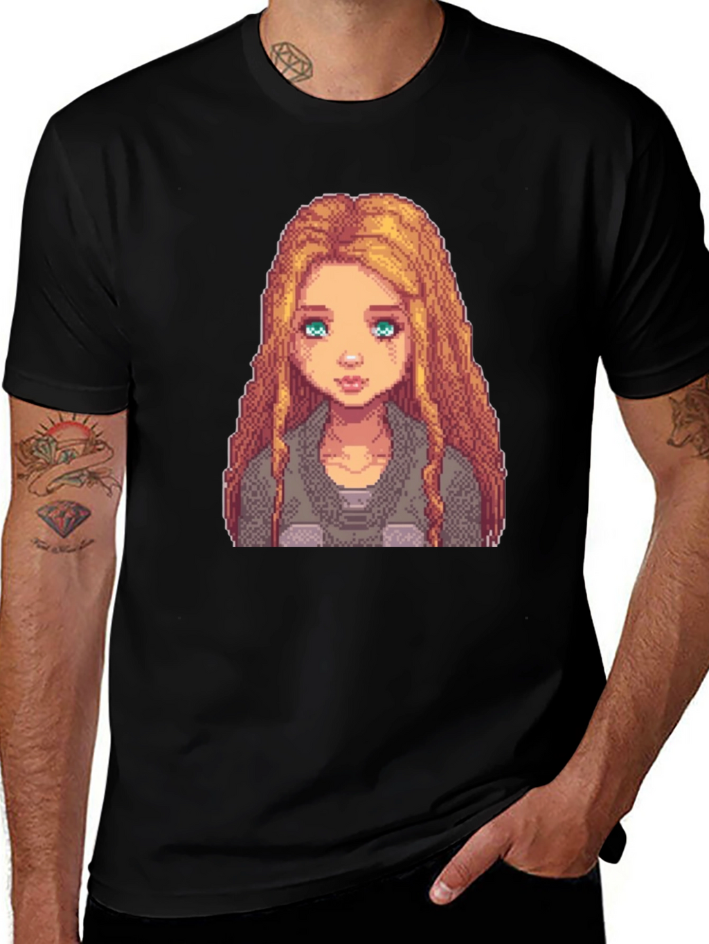 Pixel Art Girl Graphic Tee - Trendy Black T-Shirt