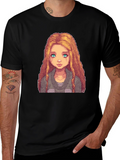 Pixel Art Girl Graphic Tee - Trendy Black T-Shirt