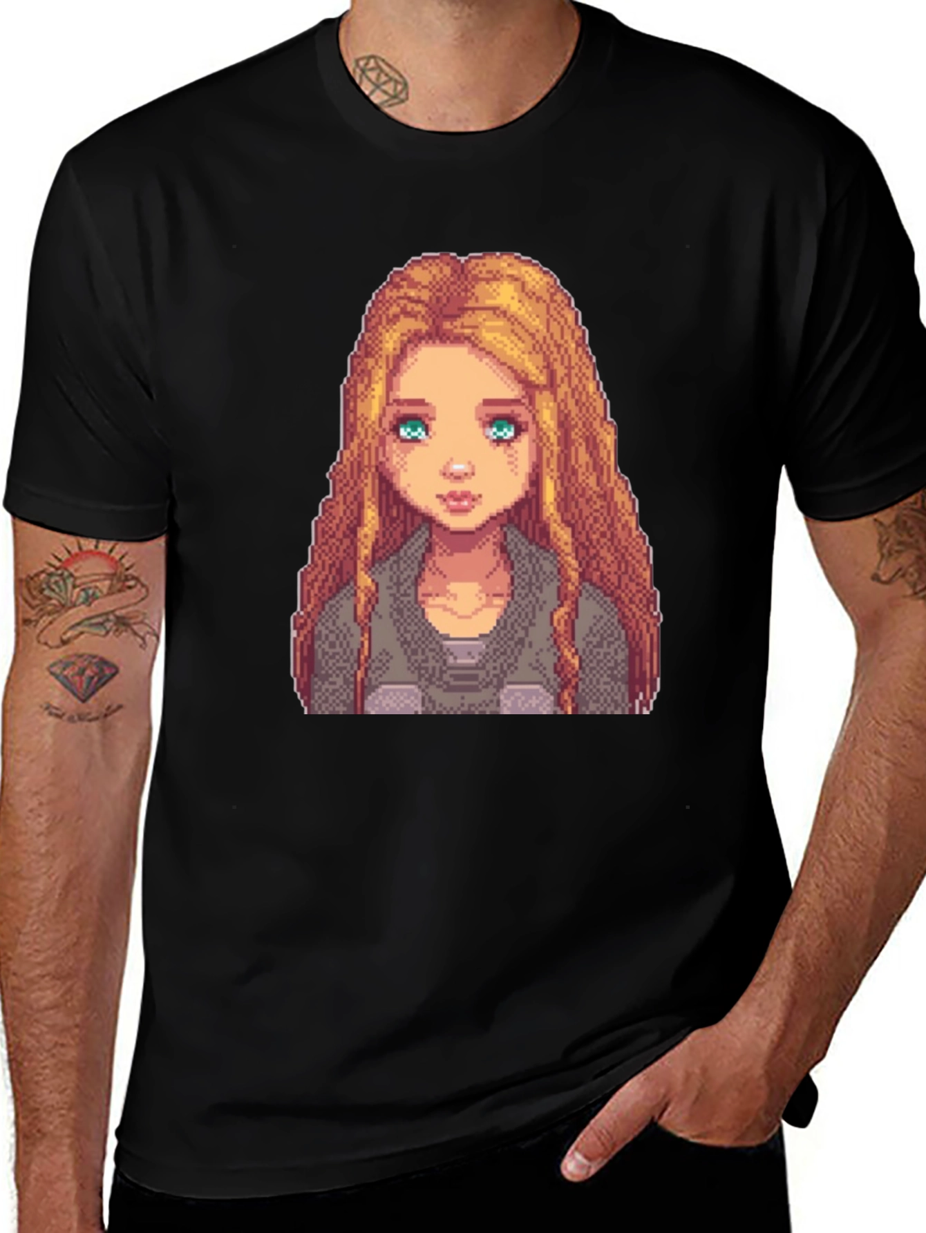 Pixel Art Girl Graphic Tee - Trendy Black T-Shirt