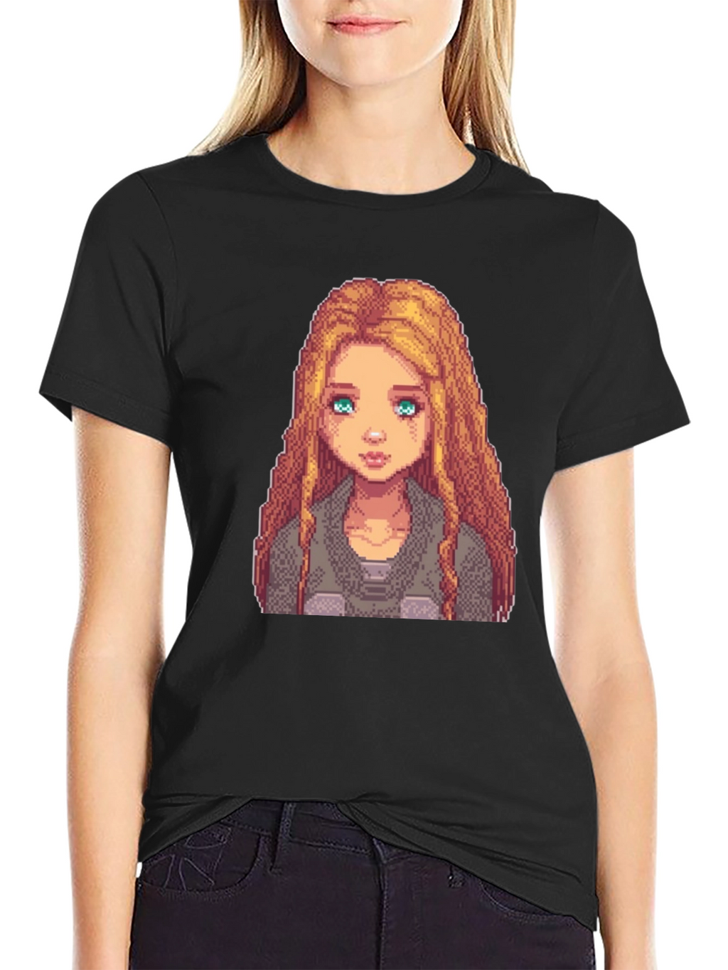 Pixel Art Girl Graphic Tee - Trendy Black T-Shirt