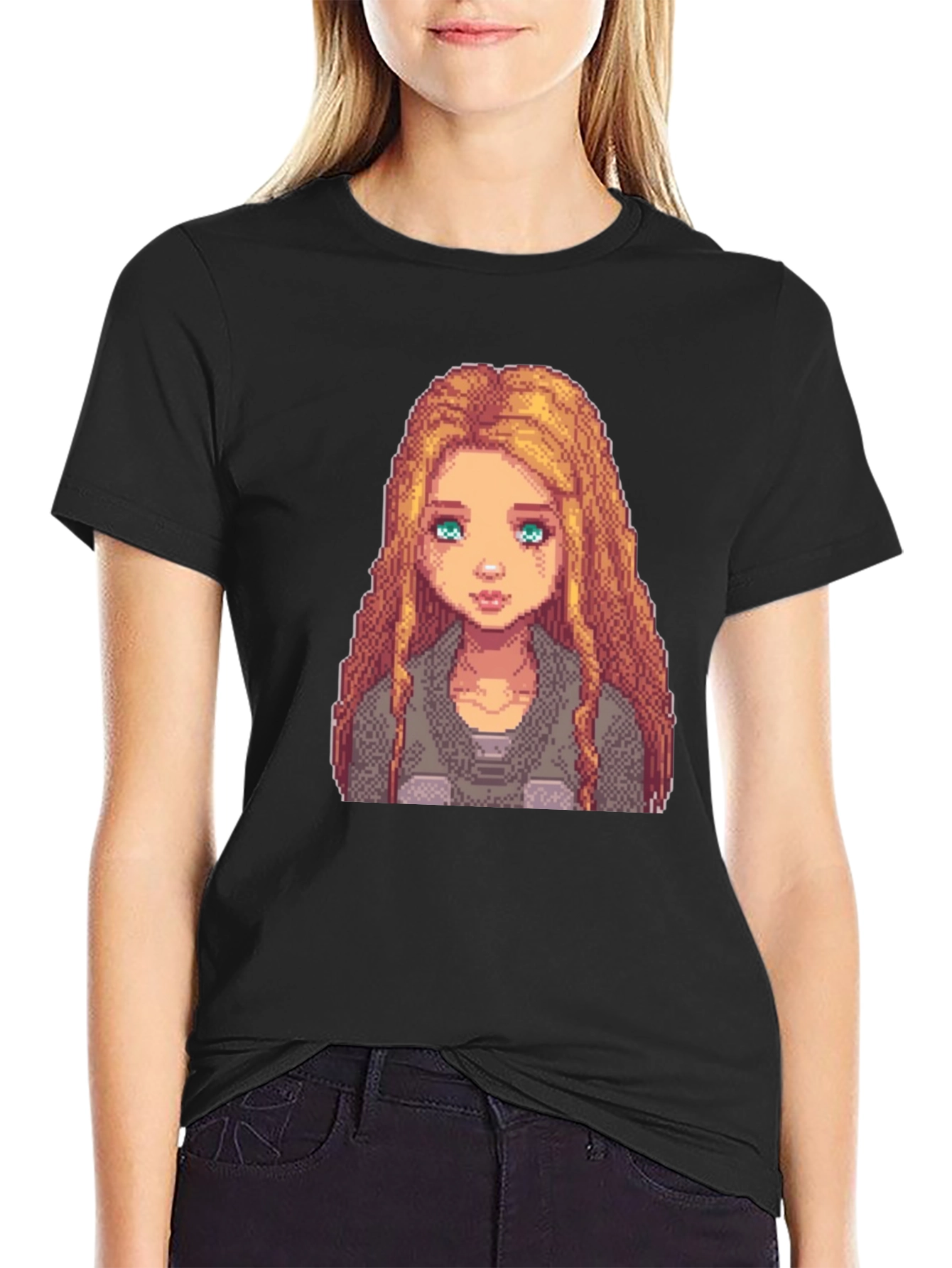 Pixel Art Girl Graphic Tee - Trendy Black T-Shirt