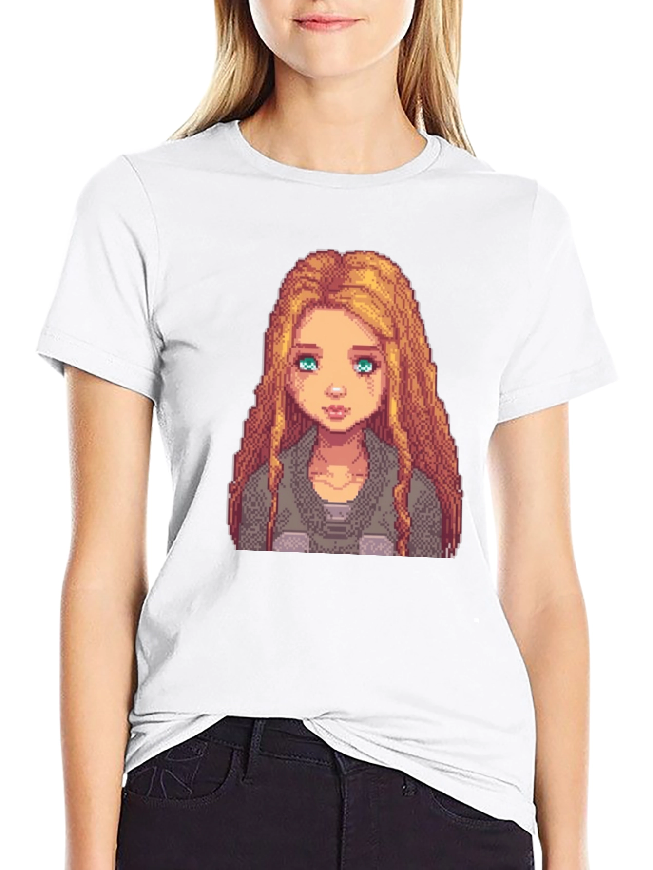 Pixel Art Girl Graphic Tee - Trendy Black T-Shirt