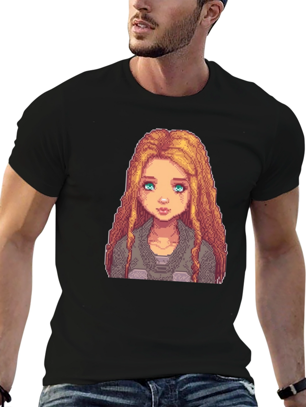 Pixel Art Girl Graphic Tee - Trendy Black T-Shirt