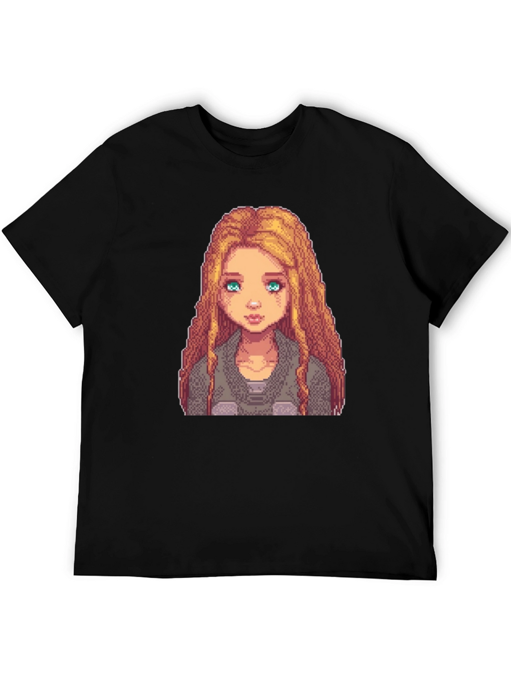 Pixel Art Girl Graphic Tee - Trendy Black T-Shirt