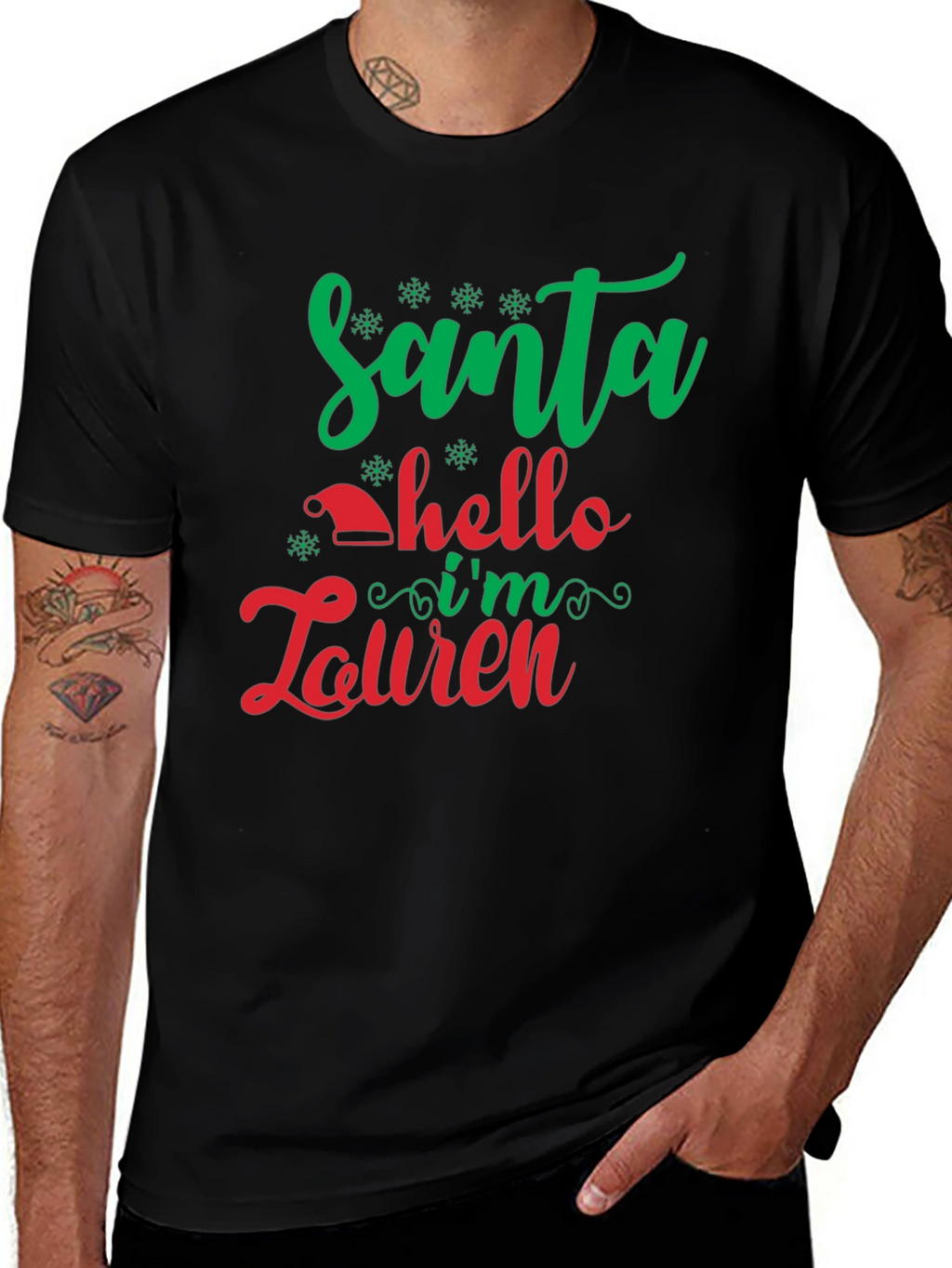 Santa Hello Im Lauren Black T-Shirt