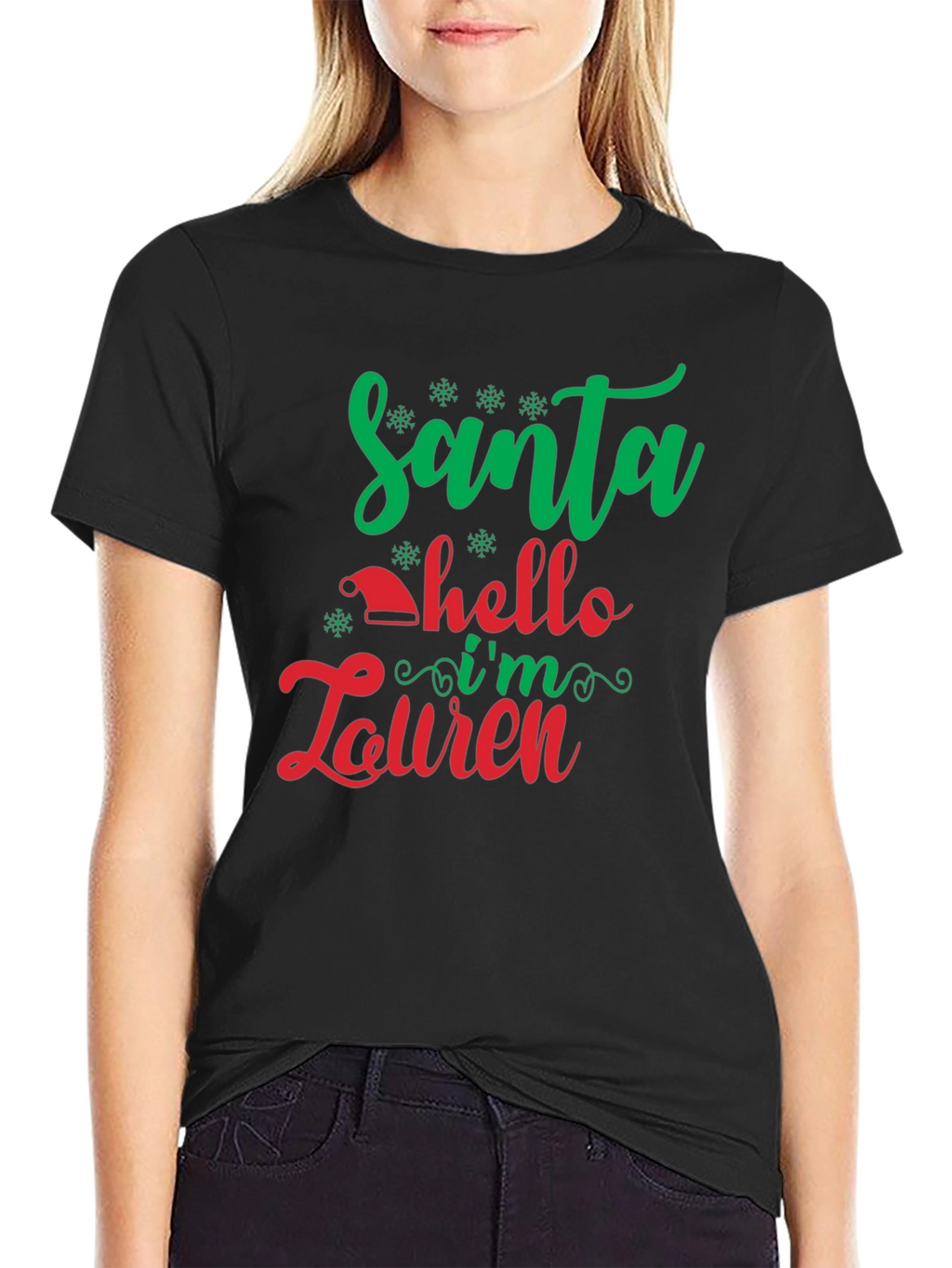 Santa Hello Im Lauren Black T-Shirt