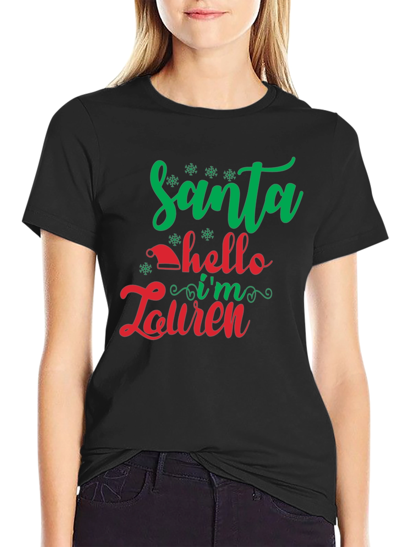 Santa Hello Im Lauren Black T-Shirt