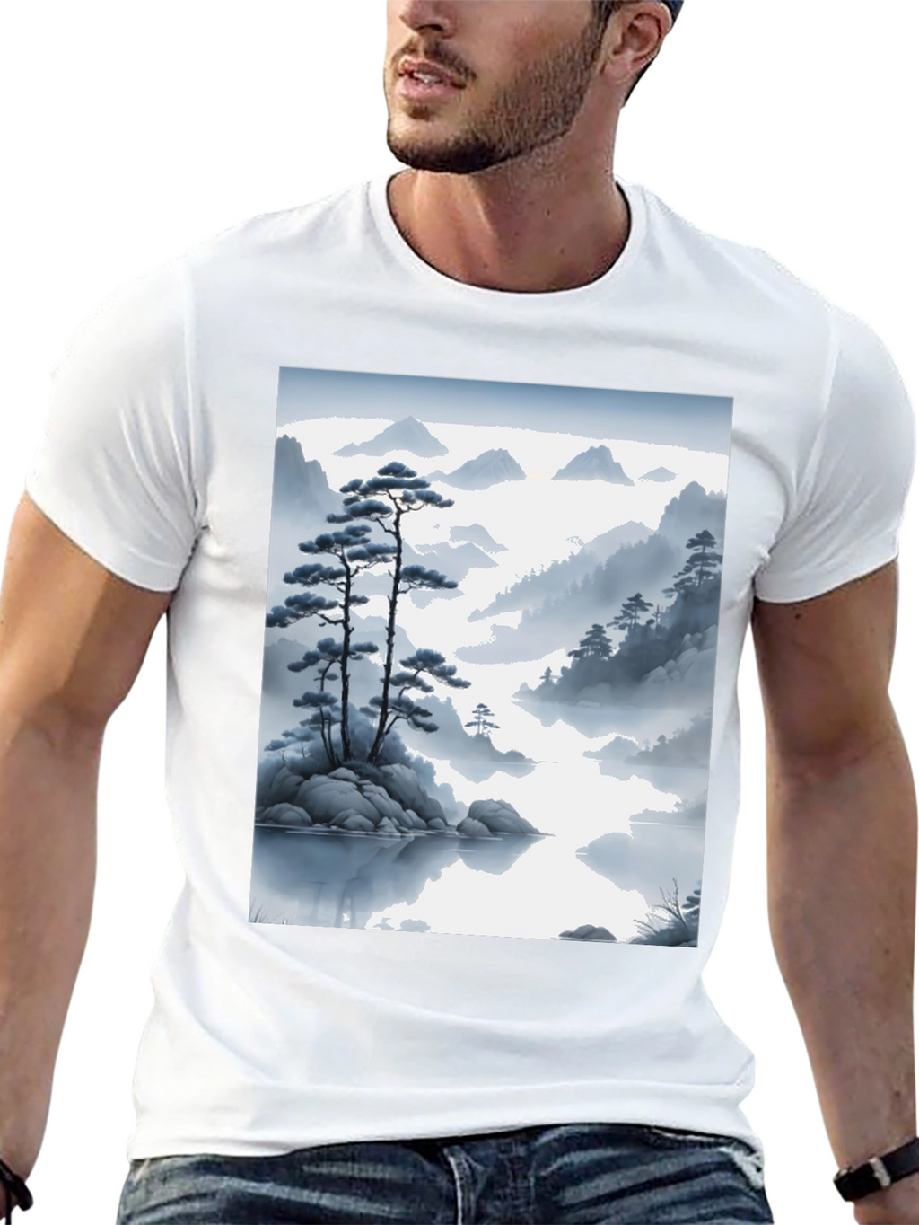 Zen Mountainscape T-Shirt - Artistic Japanese Inspired Design