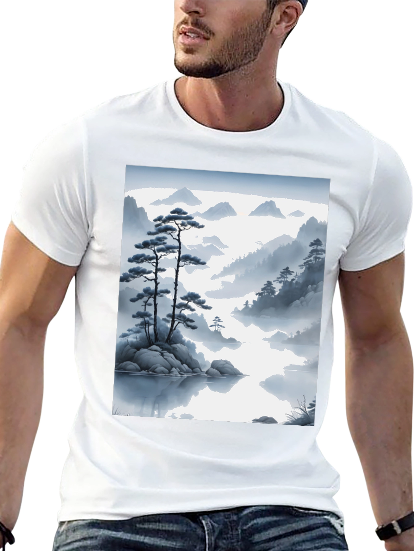Zen Mountainscape T-Shirt - Artistic Japanese Inspired Design